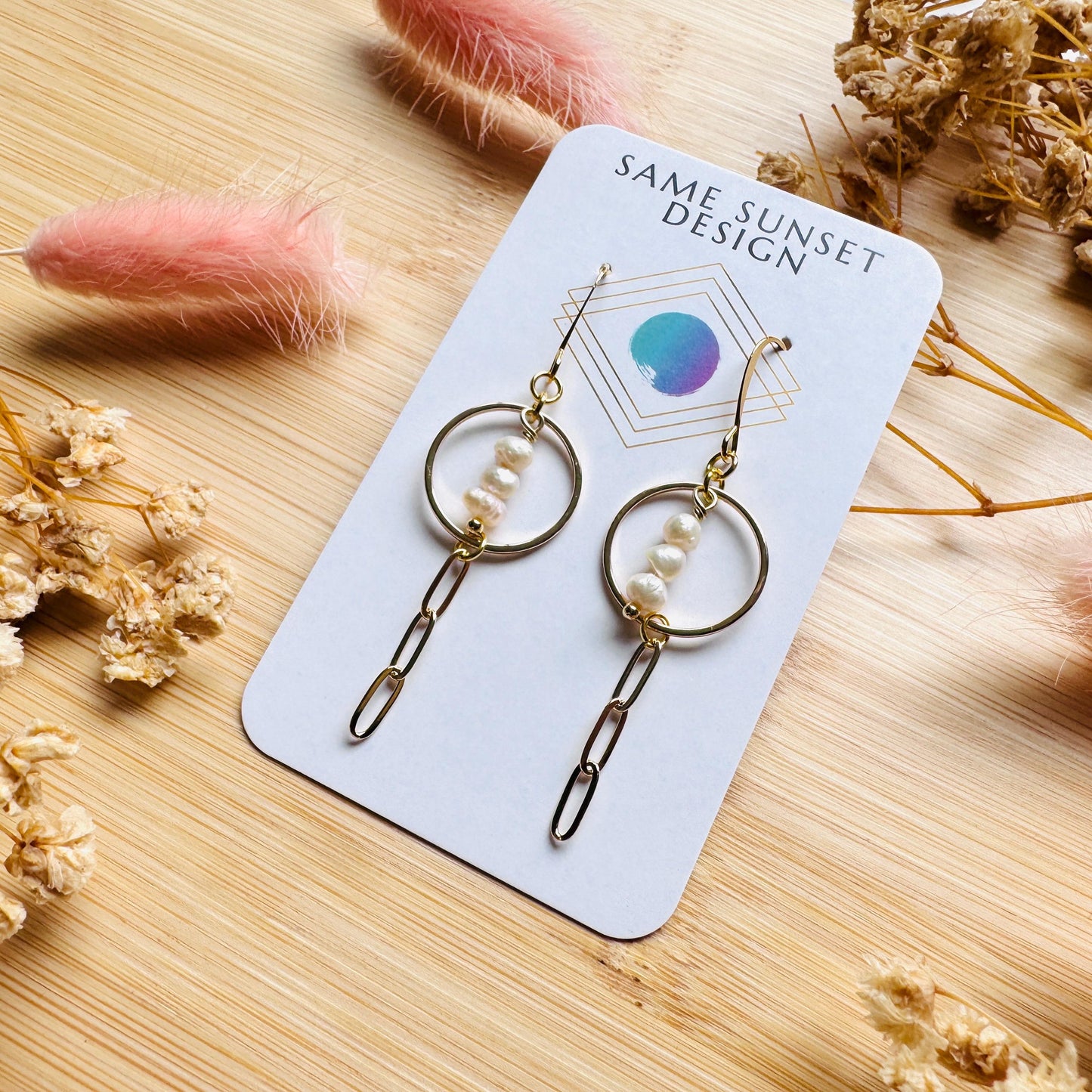 Pearl Earrings, Gold Hoop Earrings for Women, Geometric Brass Earrings, Best Friend Birthday Gift, Boho Earrings for Wedding, Sweet 16 Gift