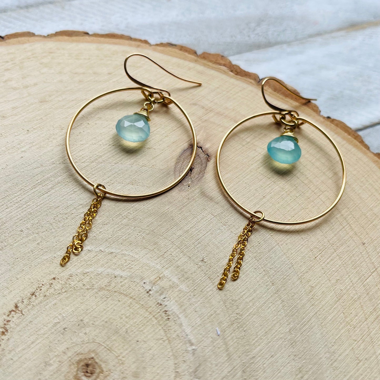 Aqua Chalcedony Hoop Earrings