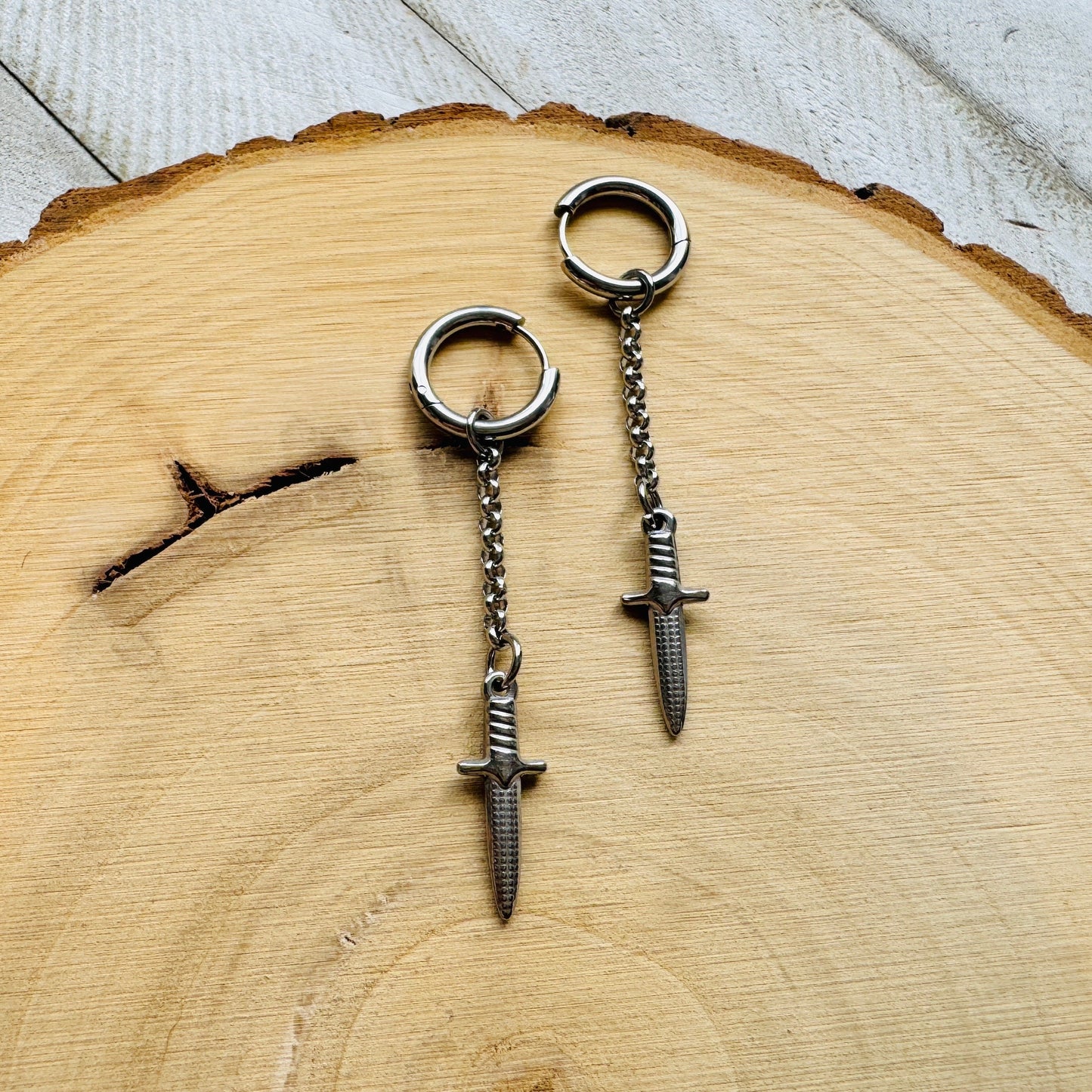 Silver Dagger Huggie Hoop Earrings