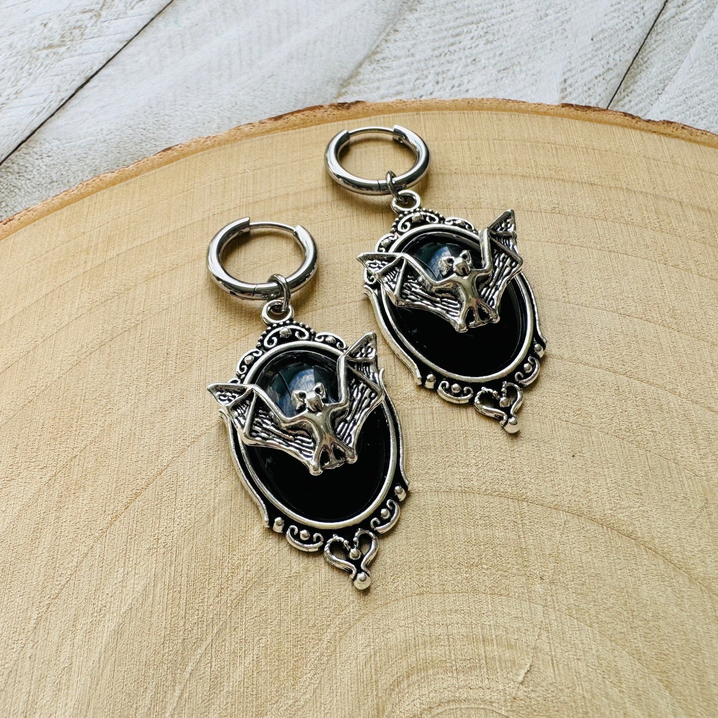 Silver Bat Huggie Hoop Earrings