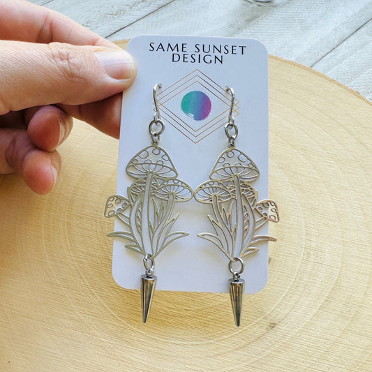 Stainless Steel Spike Mushroom Earrings
