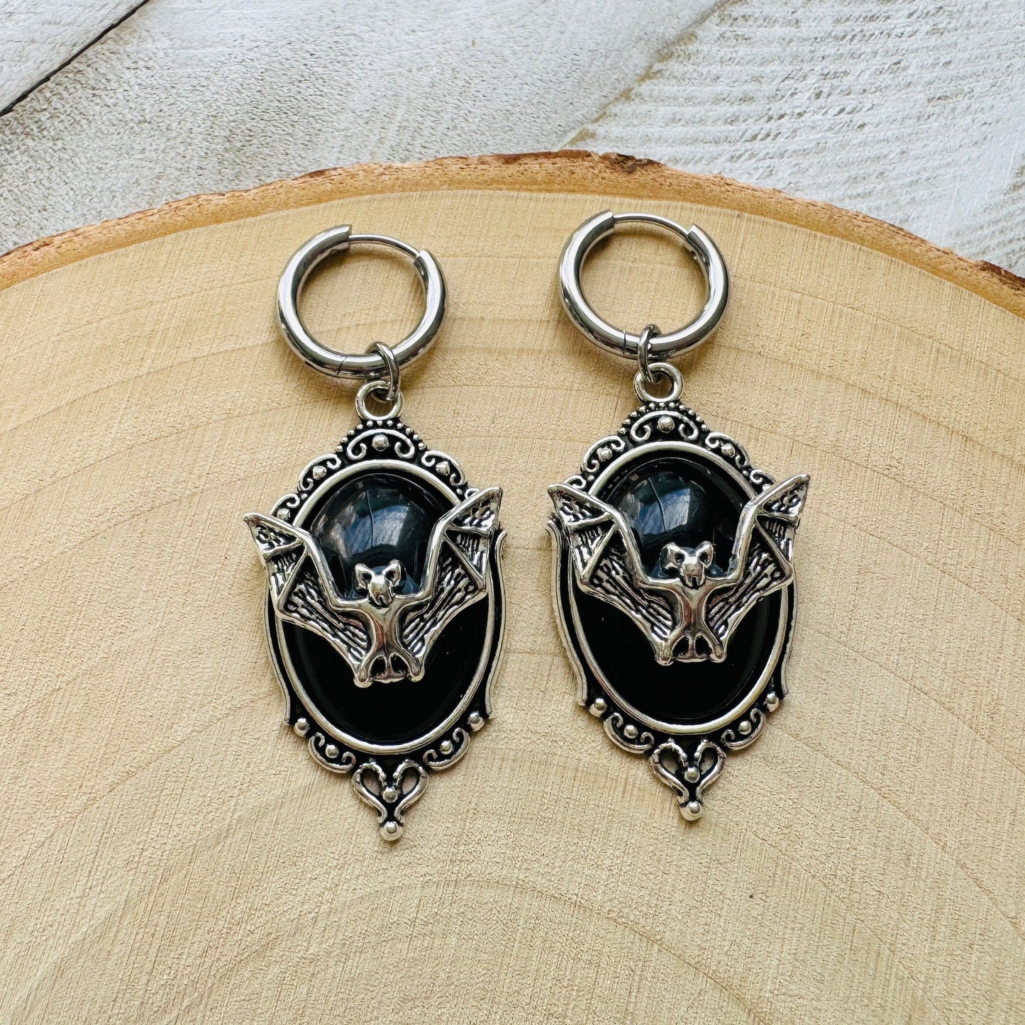 Silver Bat Huggie Hoop Earrings