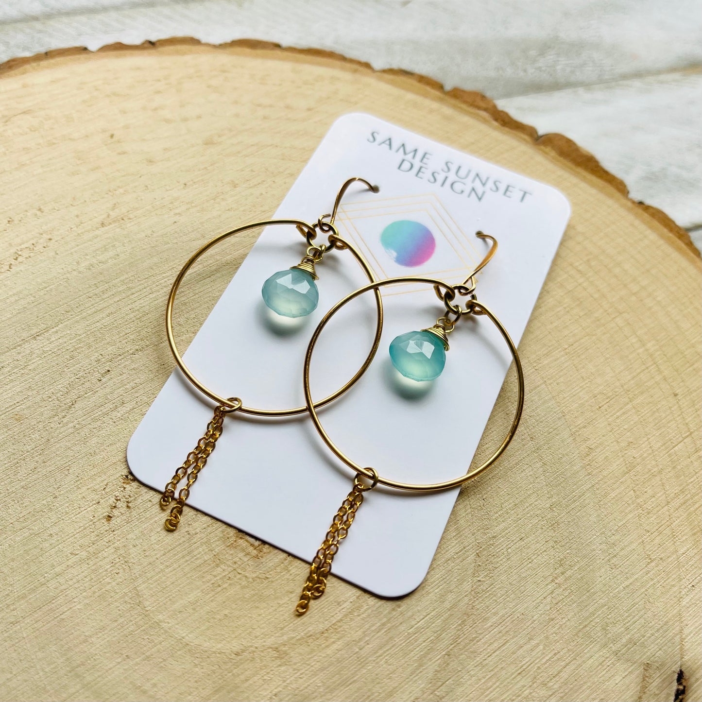 Aqua Chalcedony Hoop Earrings