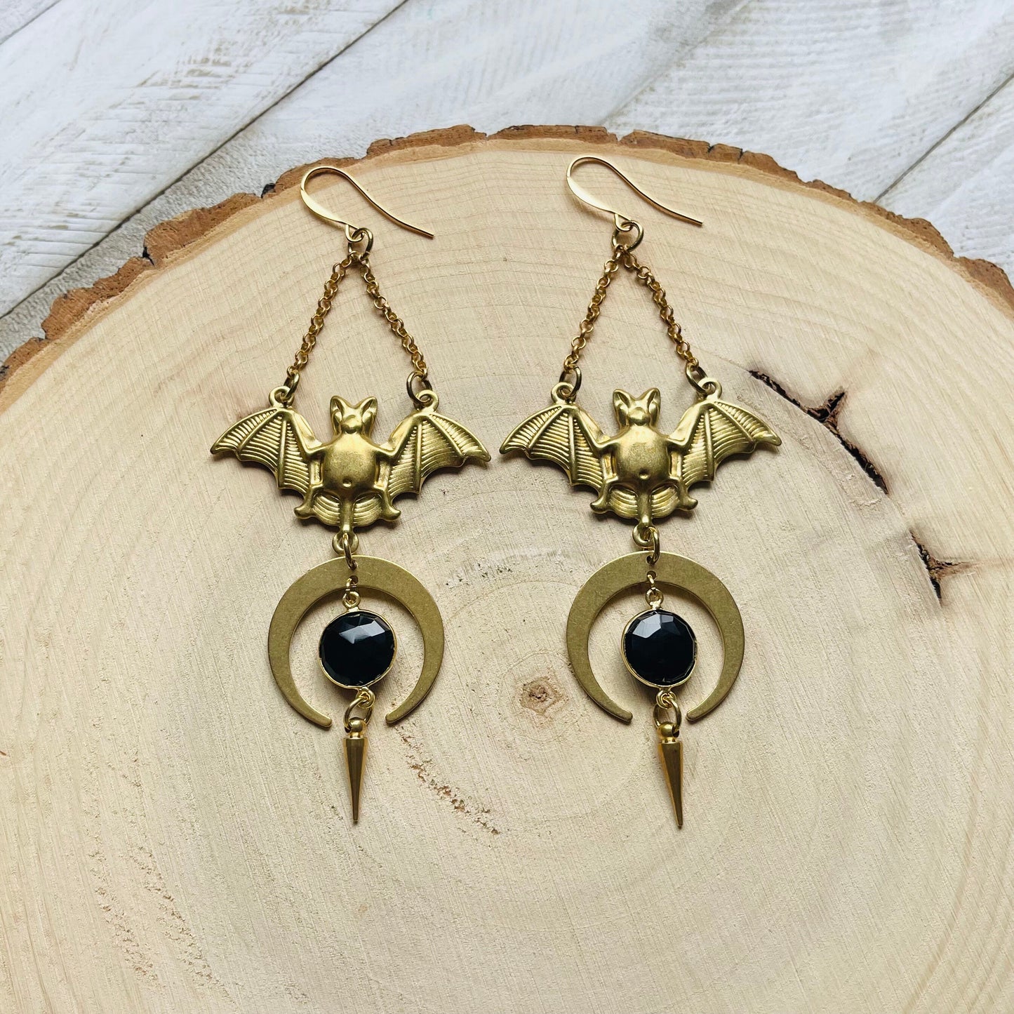 Onyx Bat Moon Earrings
