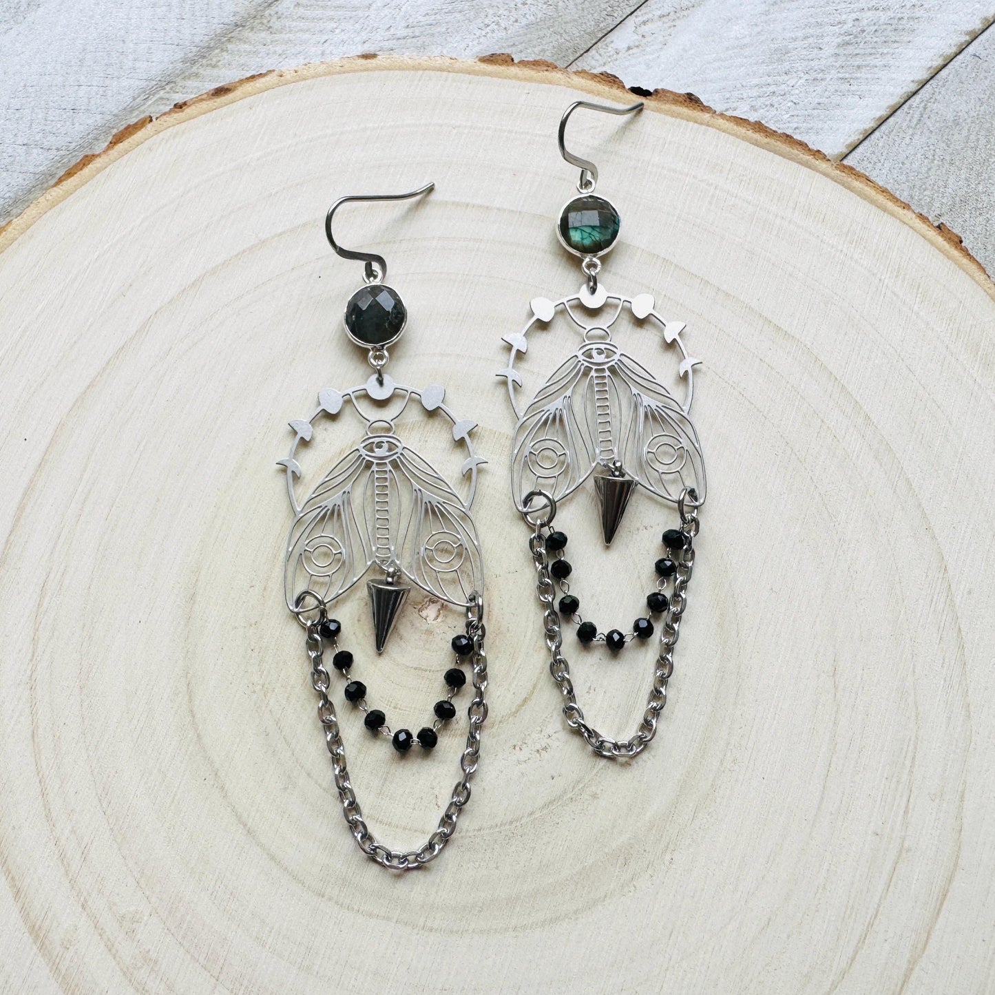 Labradorite Moth Earrings