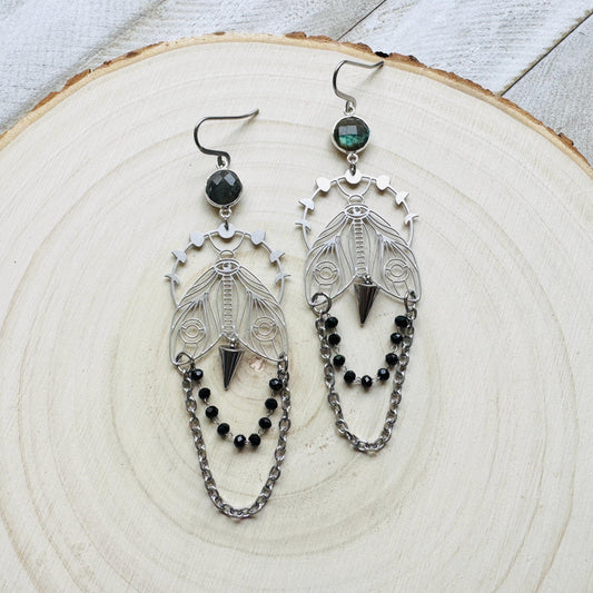 Labradorite Moth Earrings