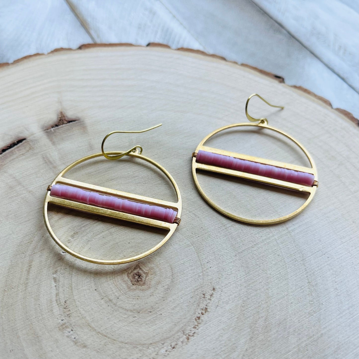Pink Heishi Hoop Earrings