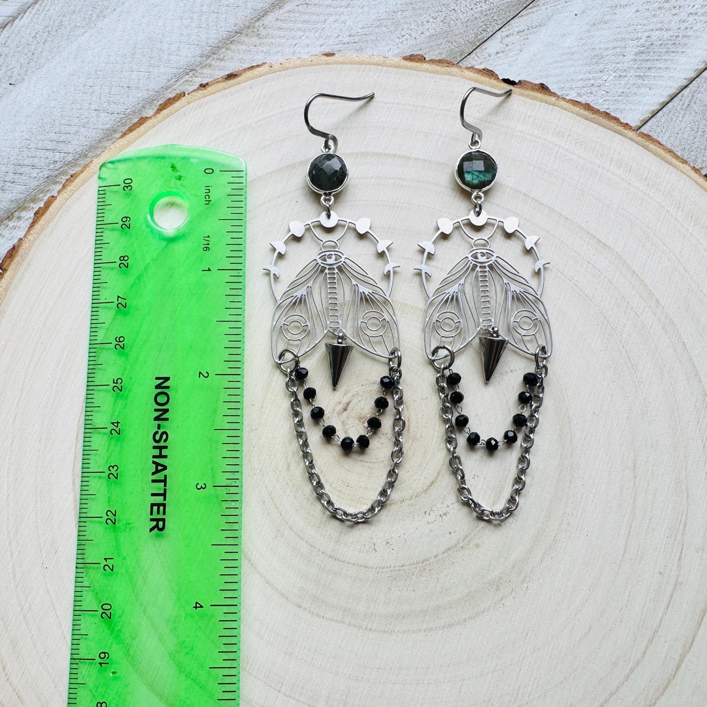 Labradorite Moth Earrings