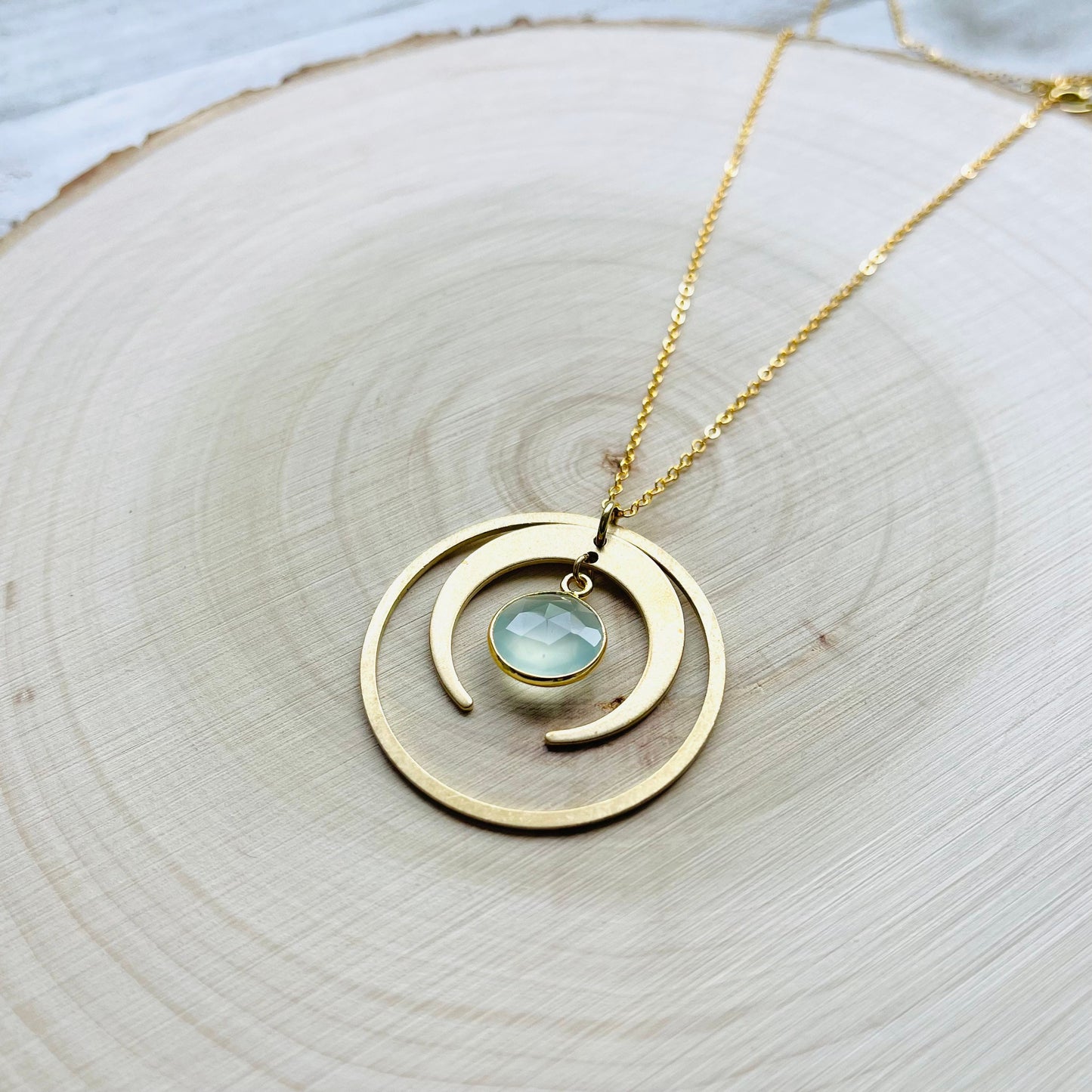 Aqua Chalcedony Moon Necklace