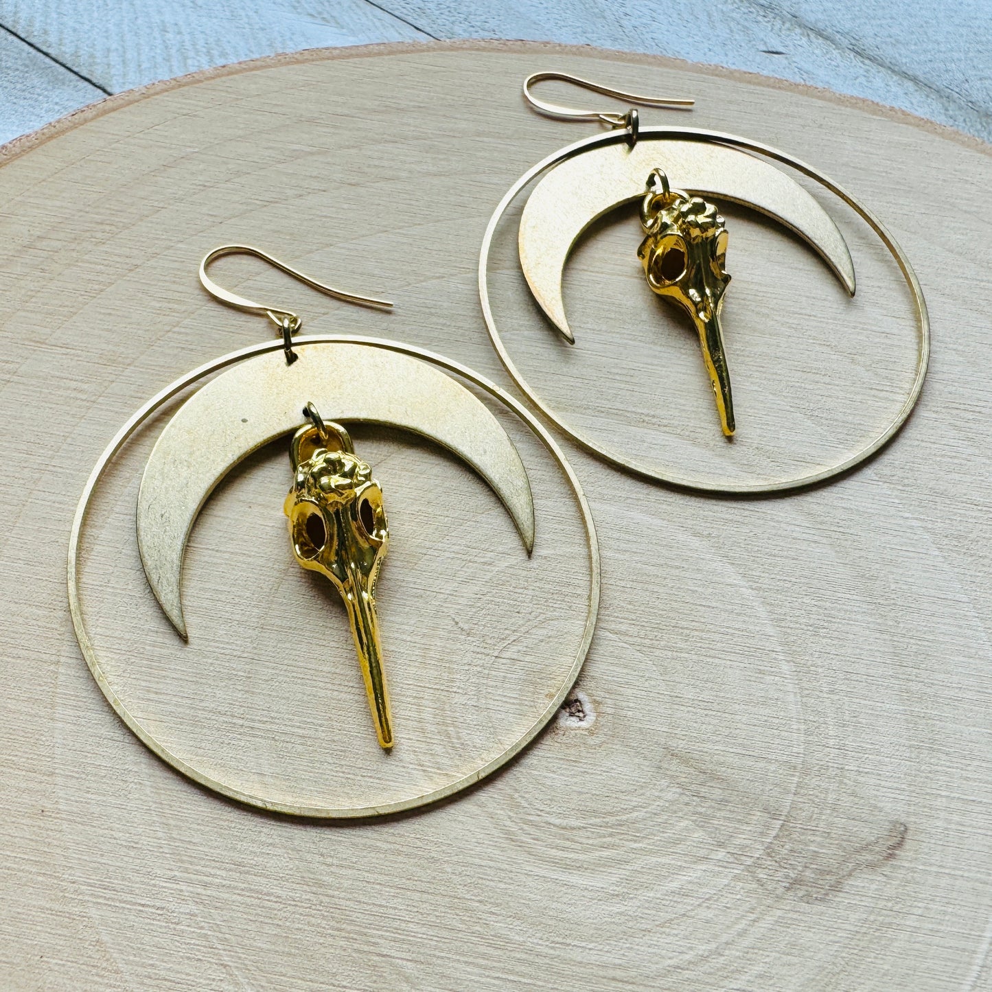 Bird Skull Moon Earrings