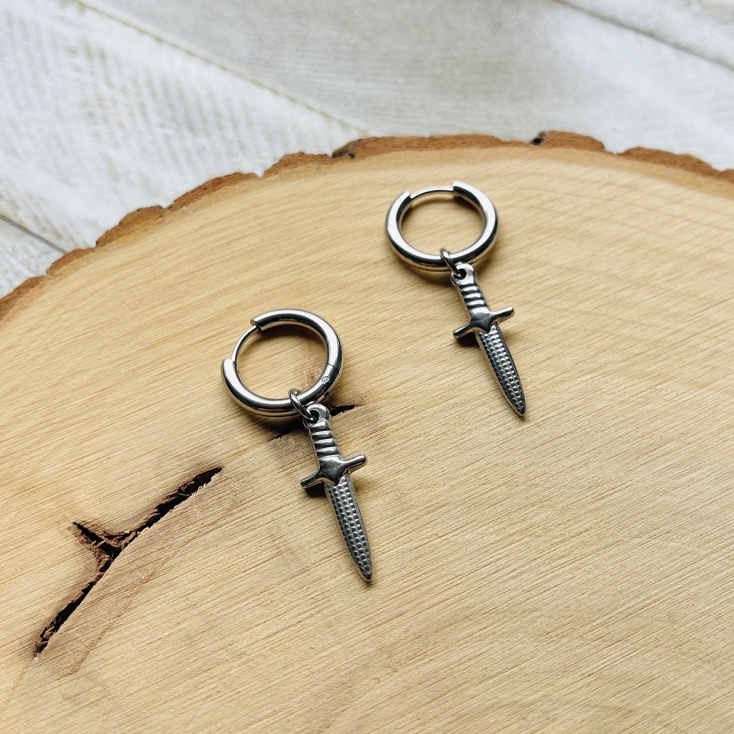Dagger Huggie Hoop Earrings