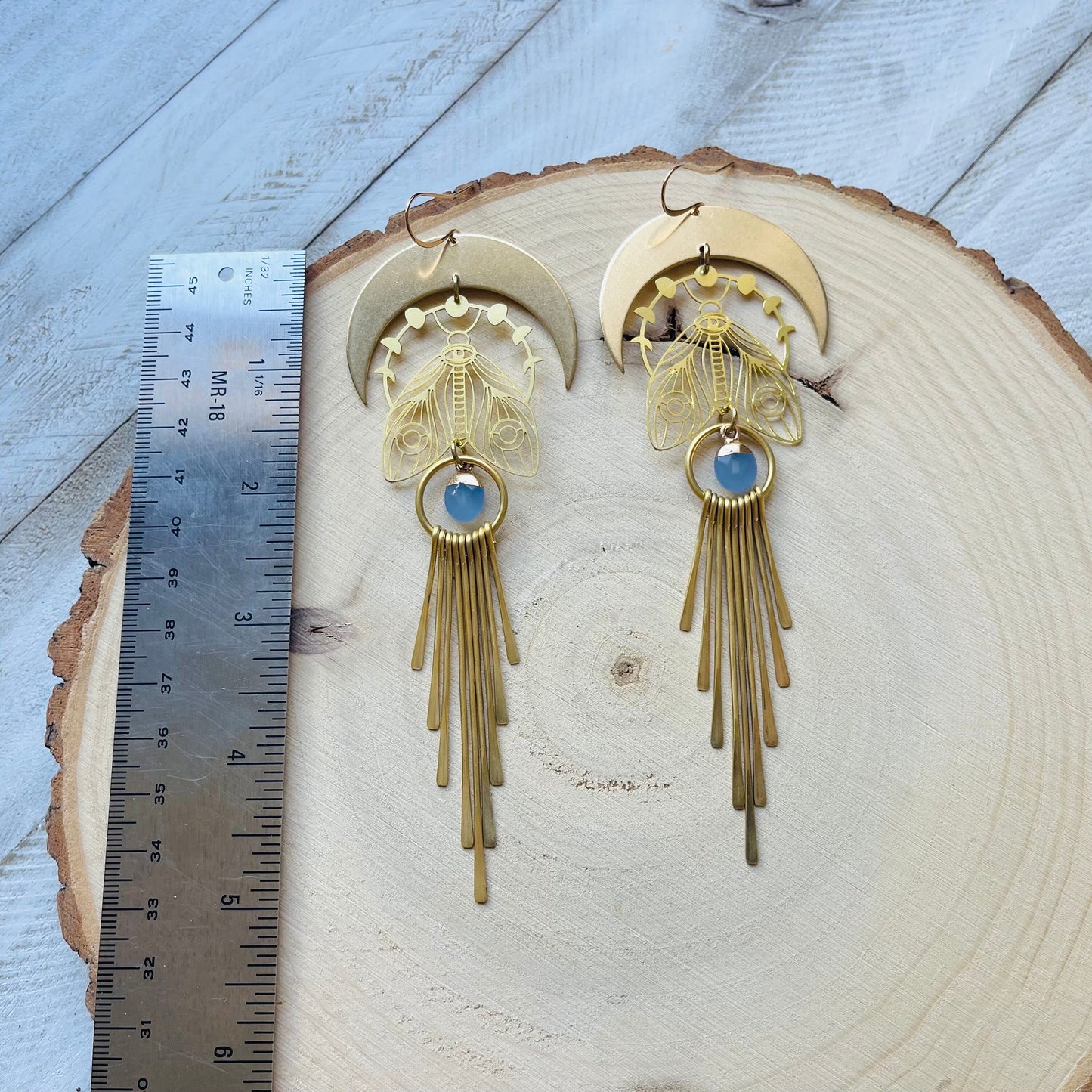 Jade Moth Moon Fringe Earrings