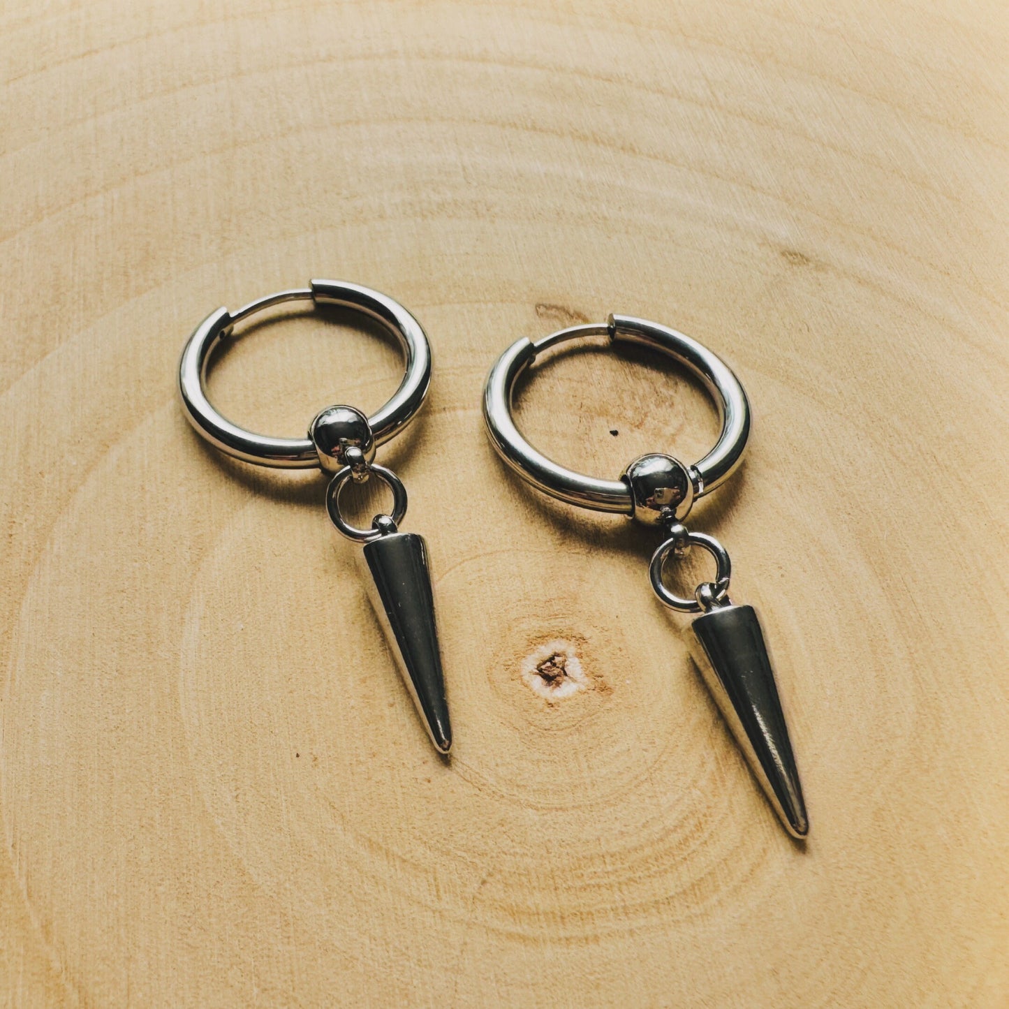 Silver Huggie Hoop Spike Earrings