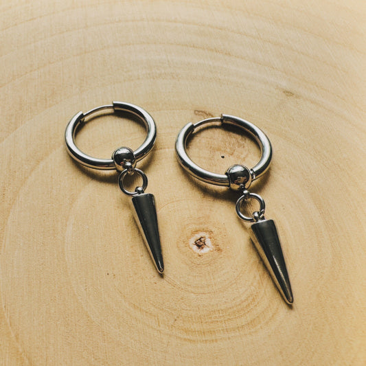 Silver Huggie Hoop Spike Earrings