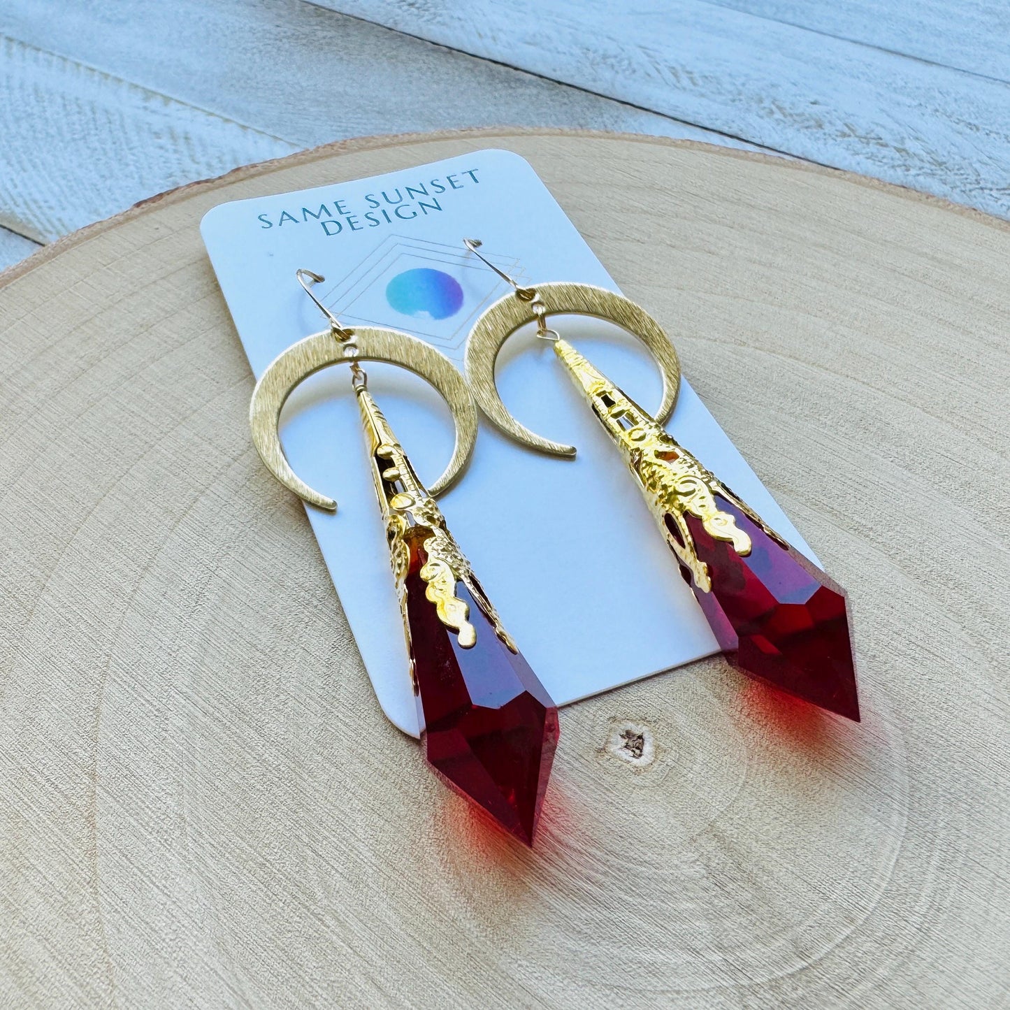 Red Crystal Moon Earrings