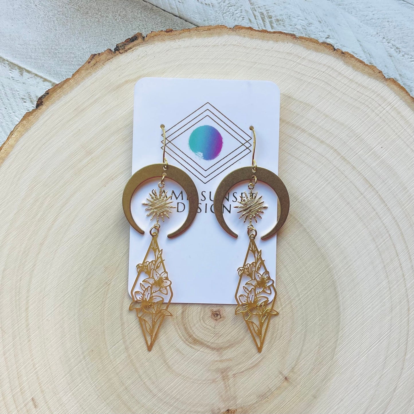 Brass Moon Flower Earrings