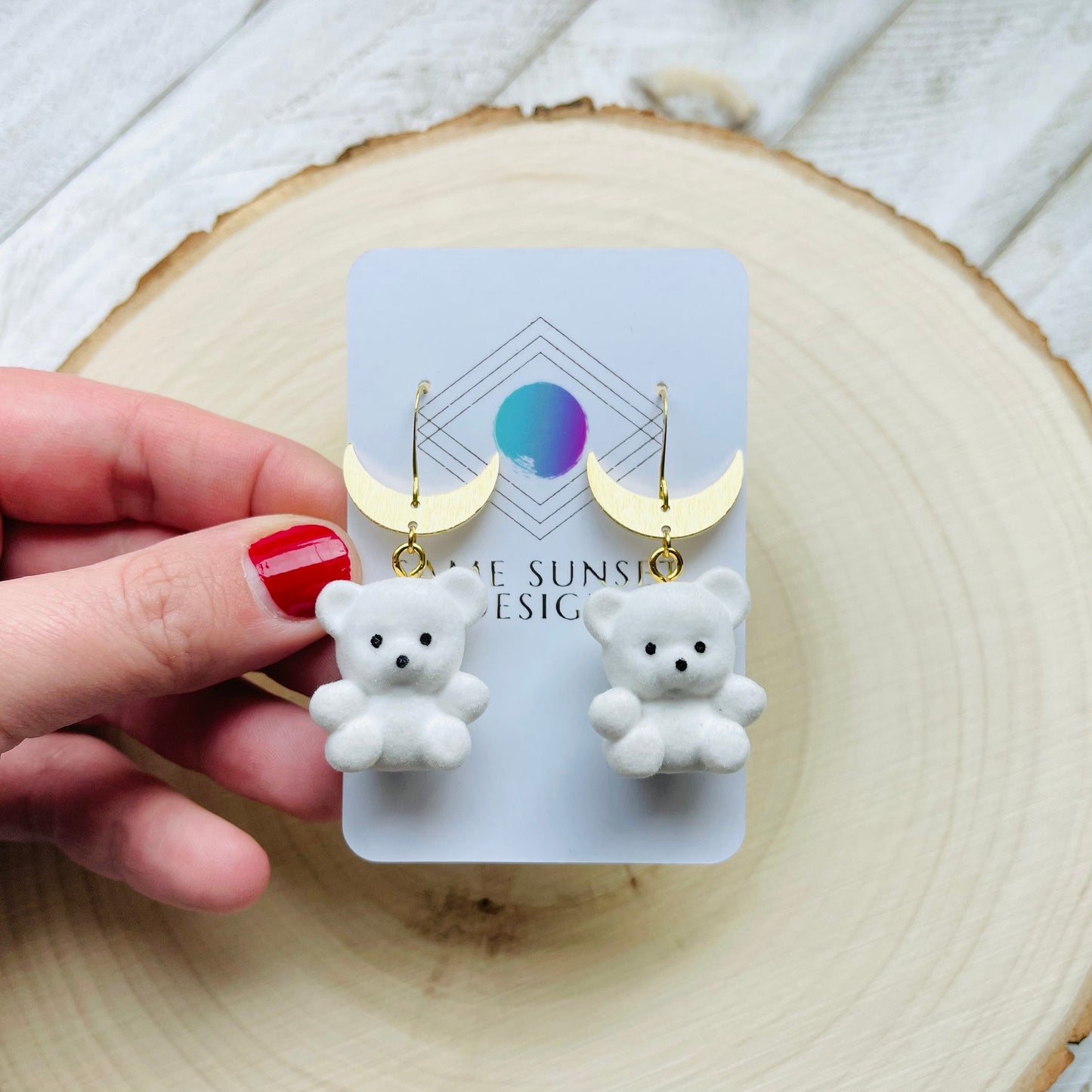 Teddy Bear Moon Earrings