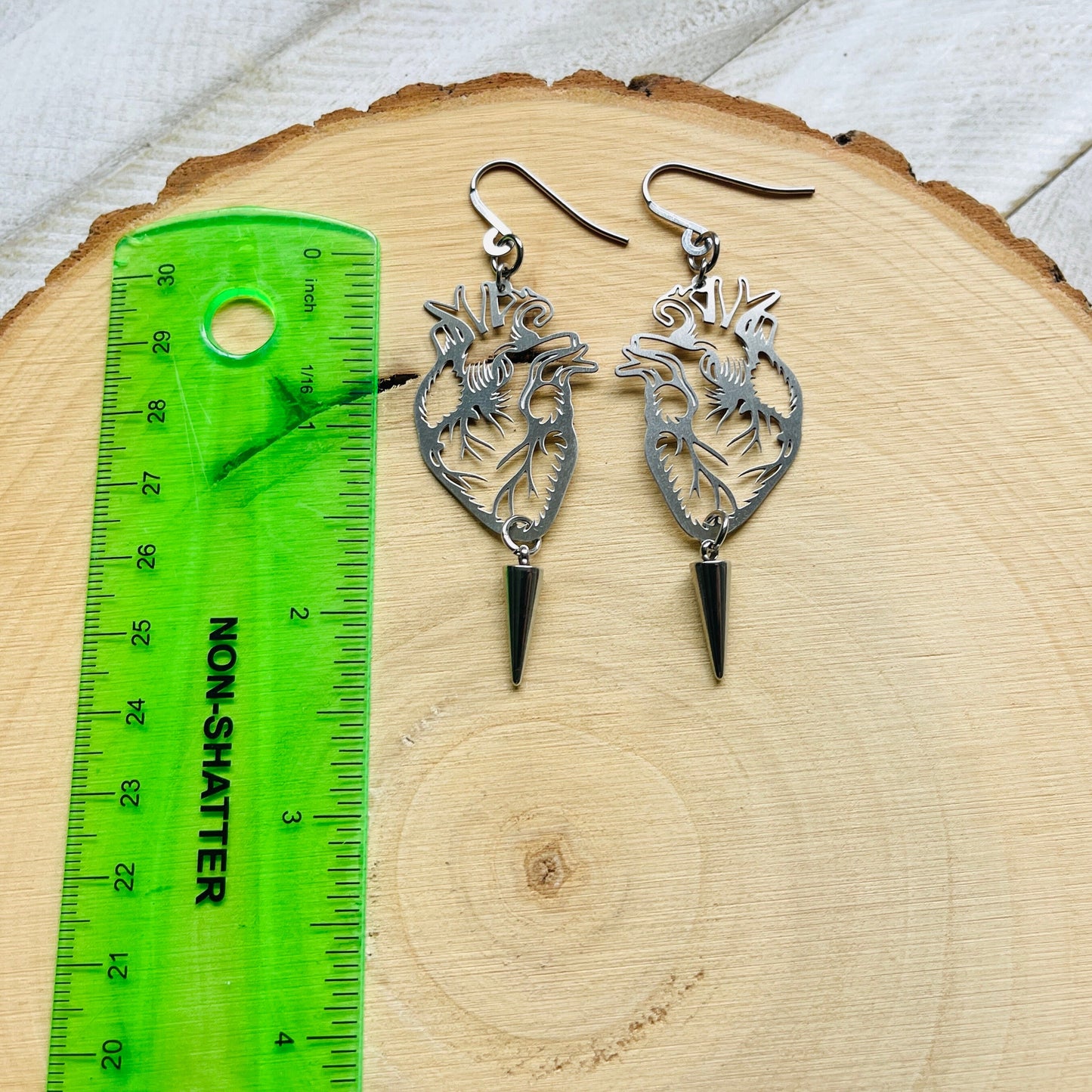Silver Anatomical Heart Spike Earrings