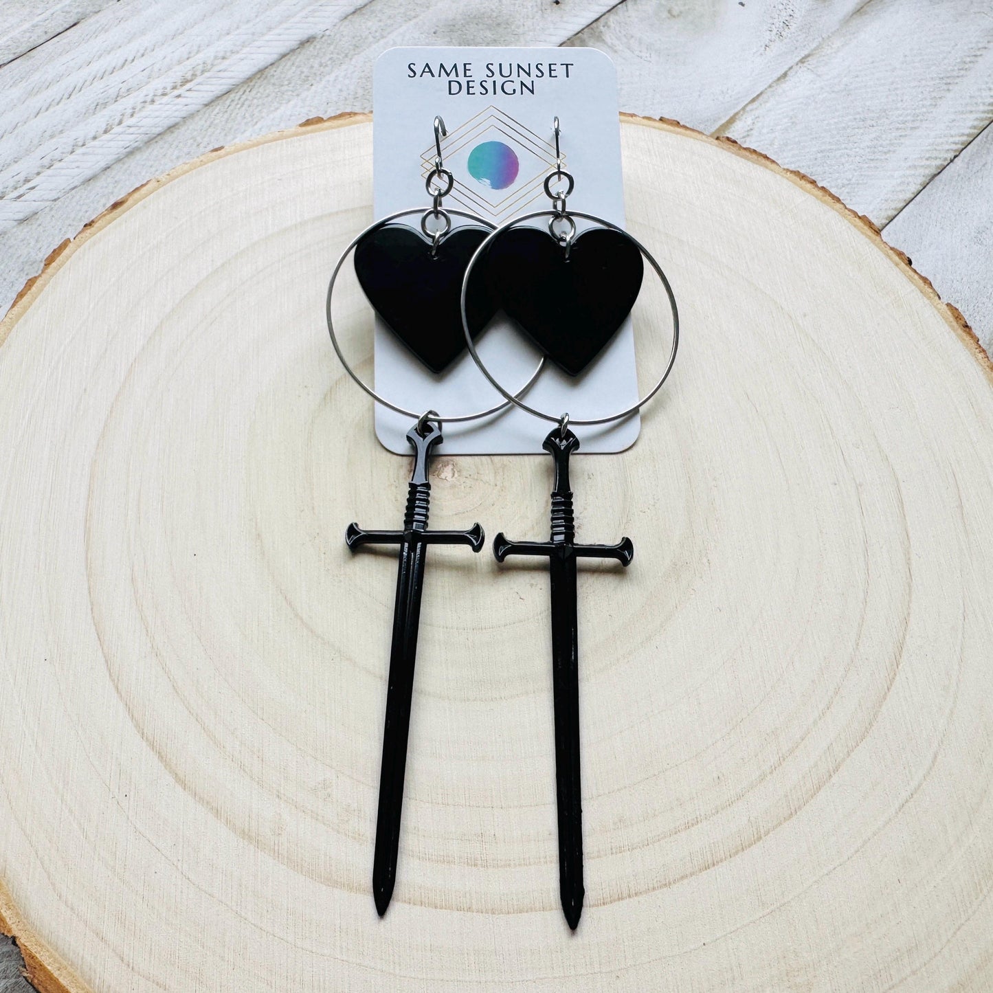 Black Heart Sword Earrings