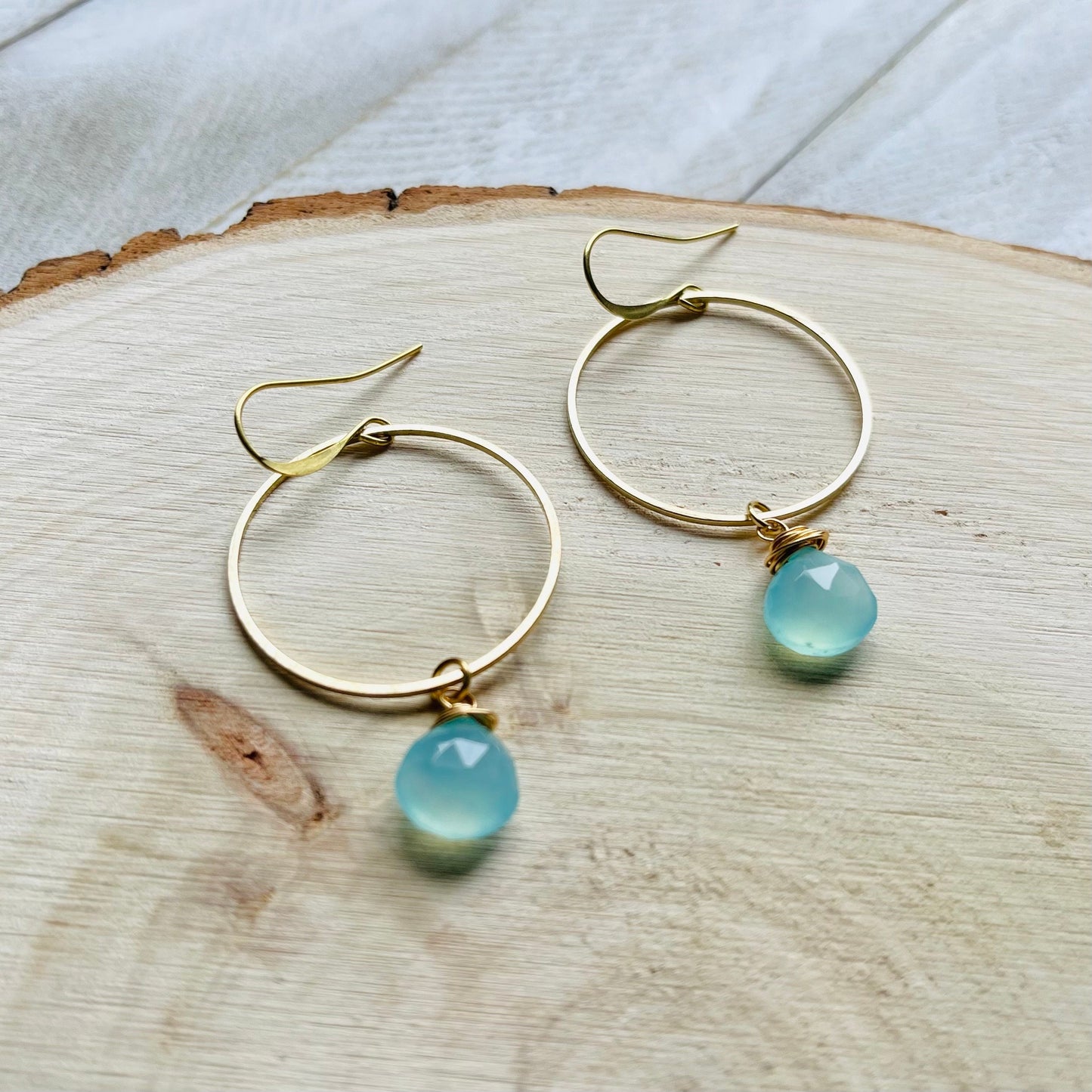 Aqua Chalcedony Hoop Earrings