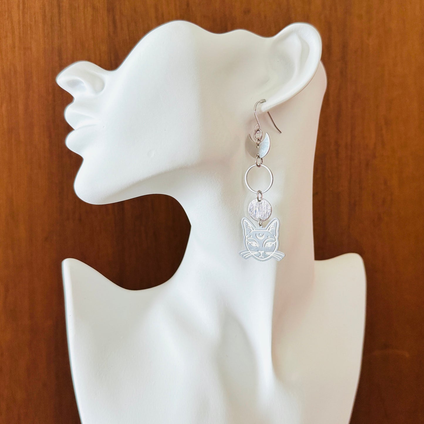 Silver Cat Moon Earrings