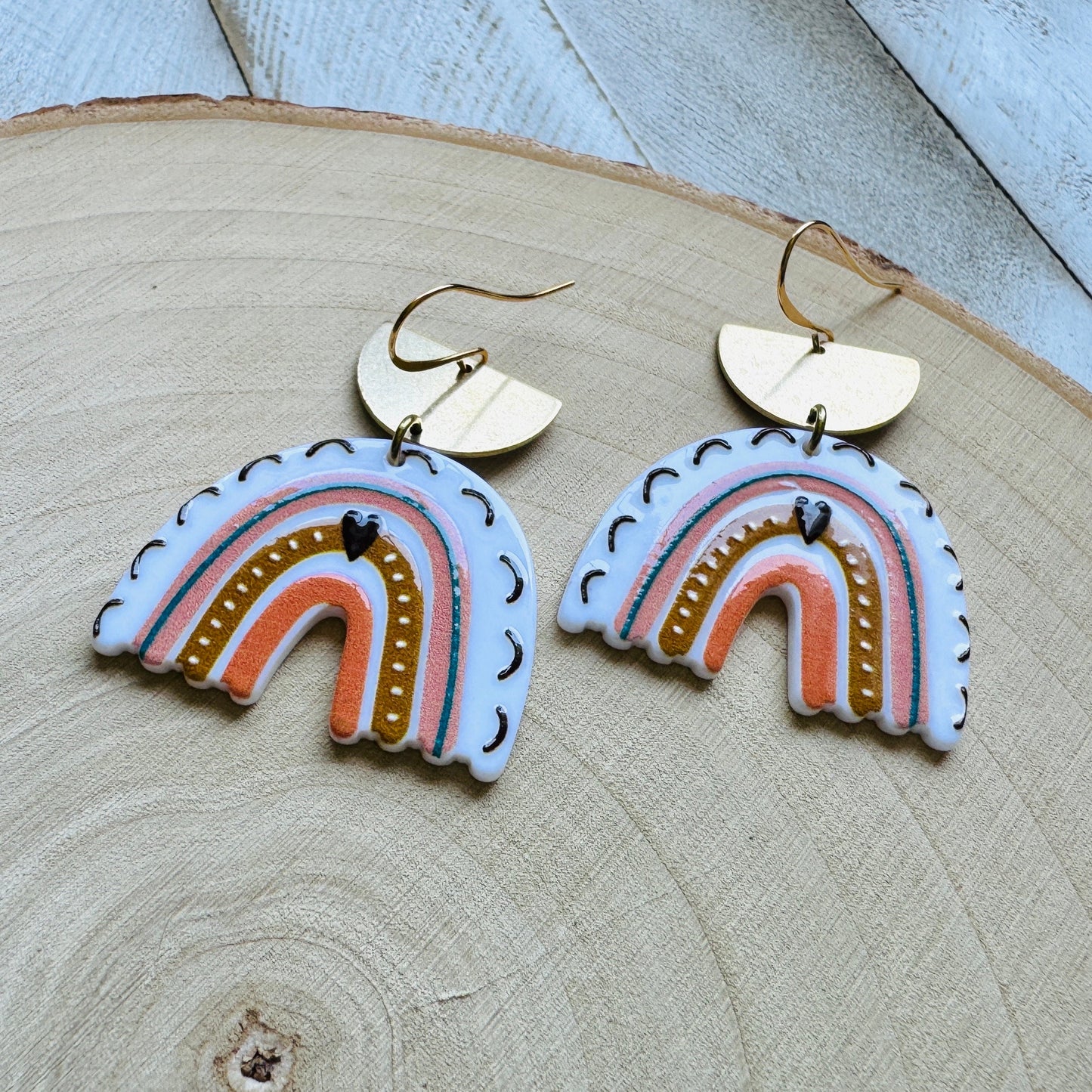 Brass Rainbow Dangle Earrings