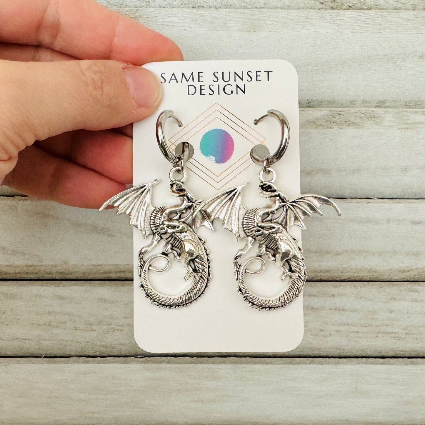 Silver Dragon Huggie Hoop Earrings