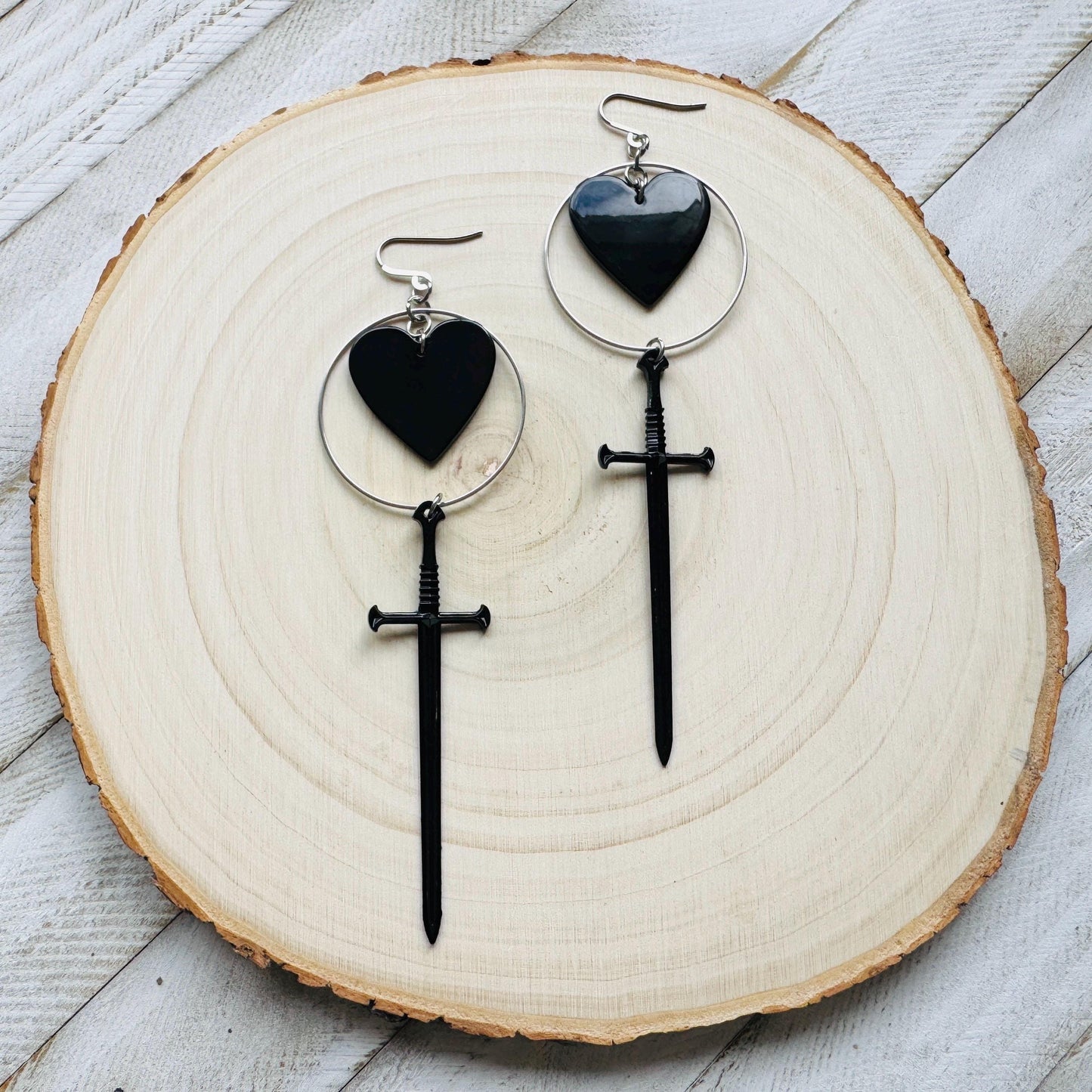 Black Heart Sword Earrings