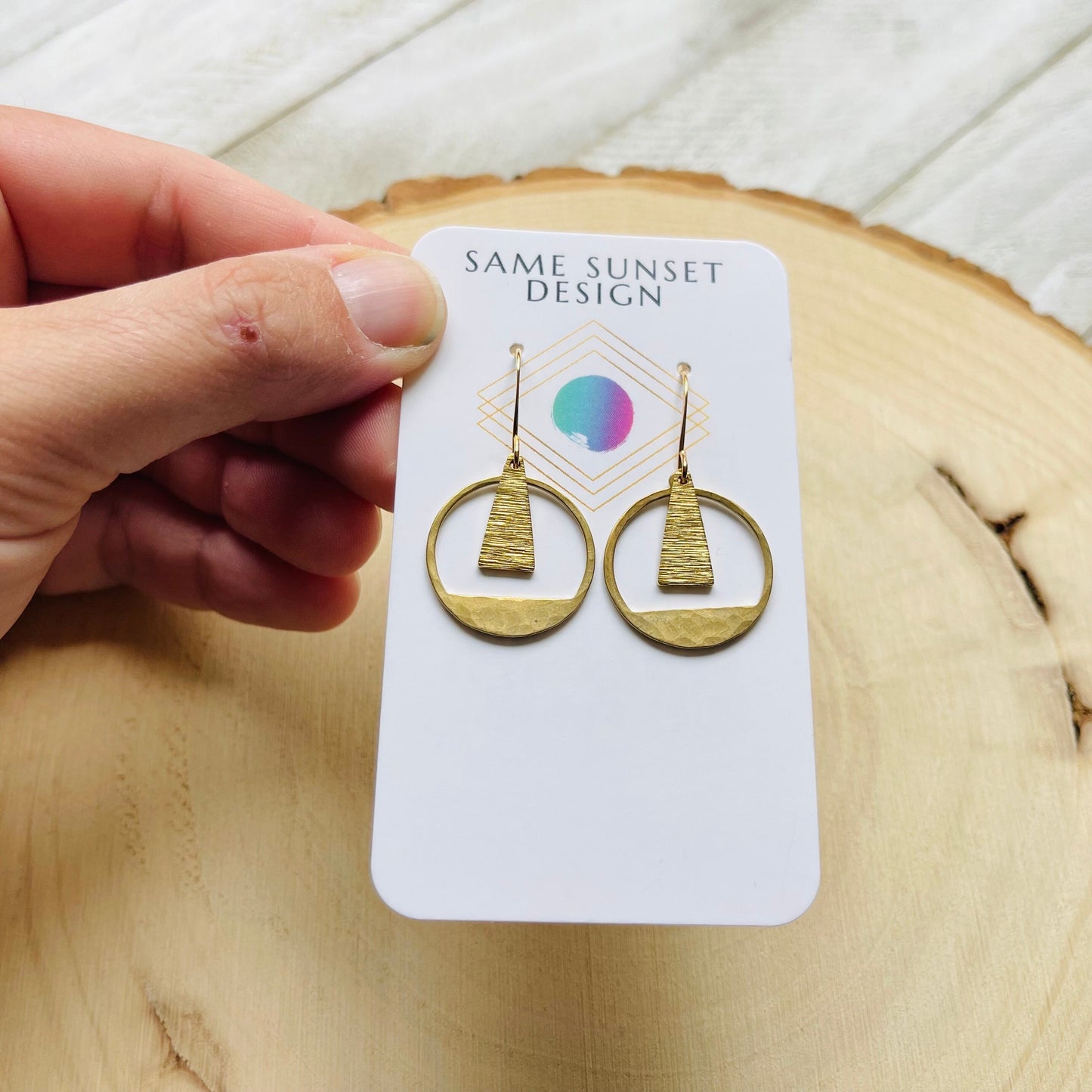Hammered Geometric Brass Earrings