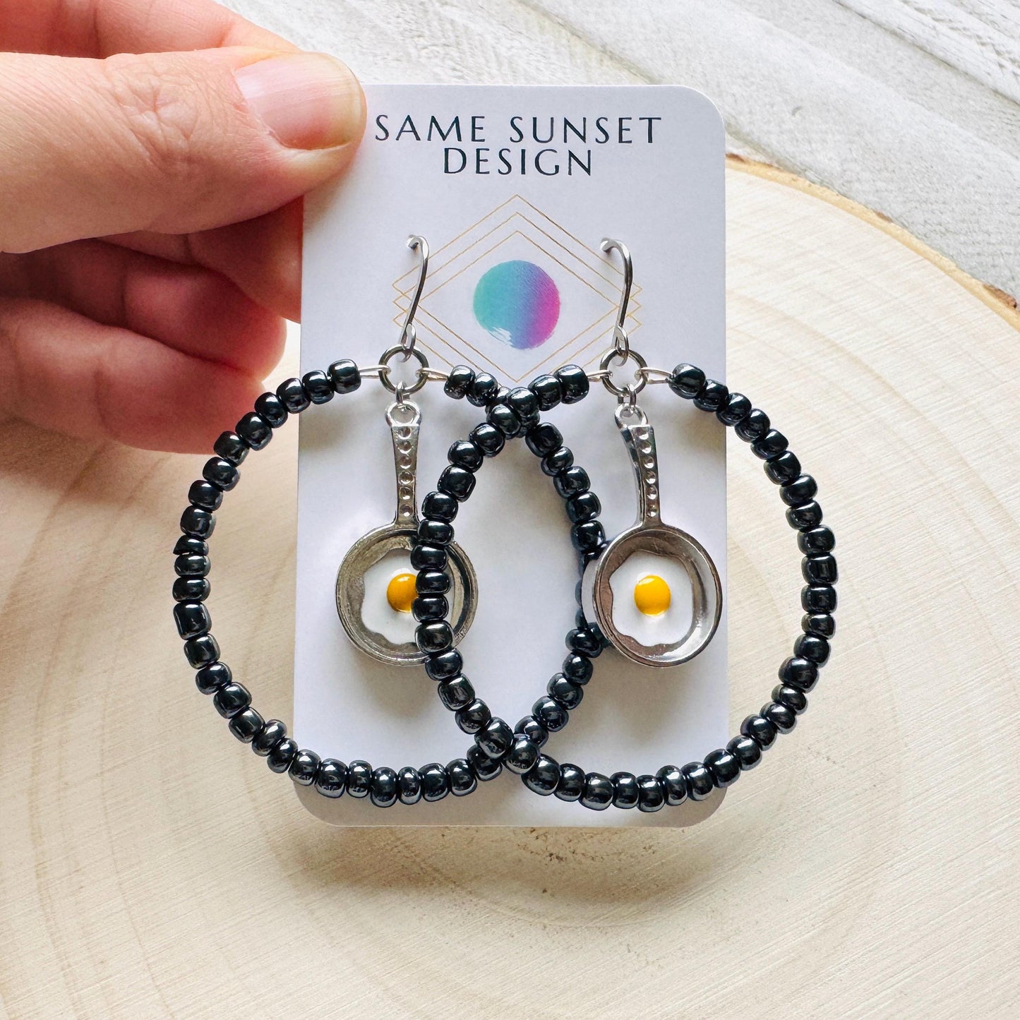 Fried Egg Beaded Hoop Earrings