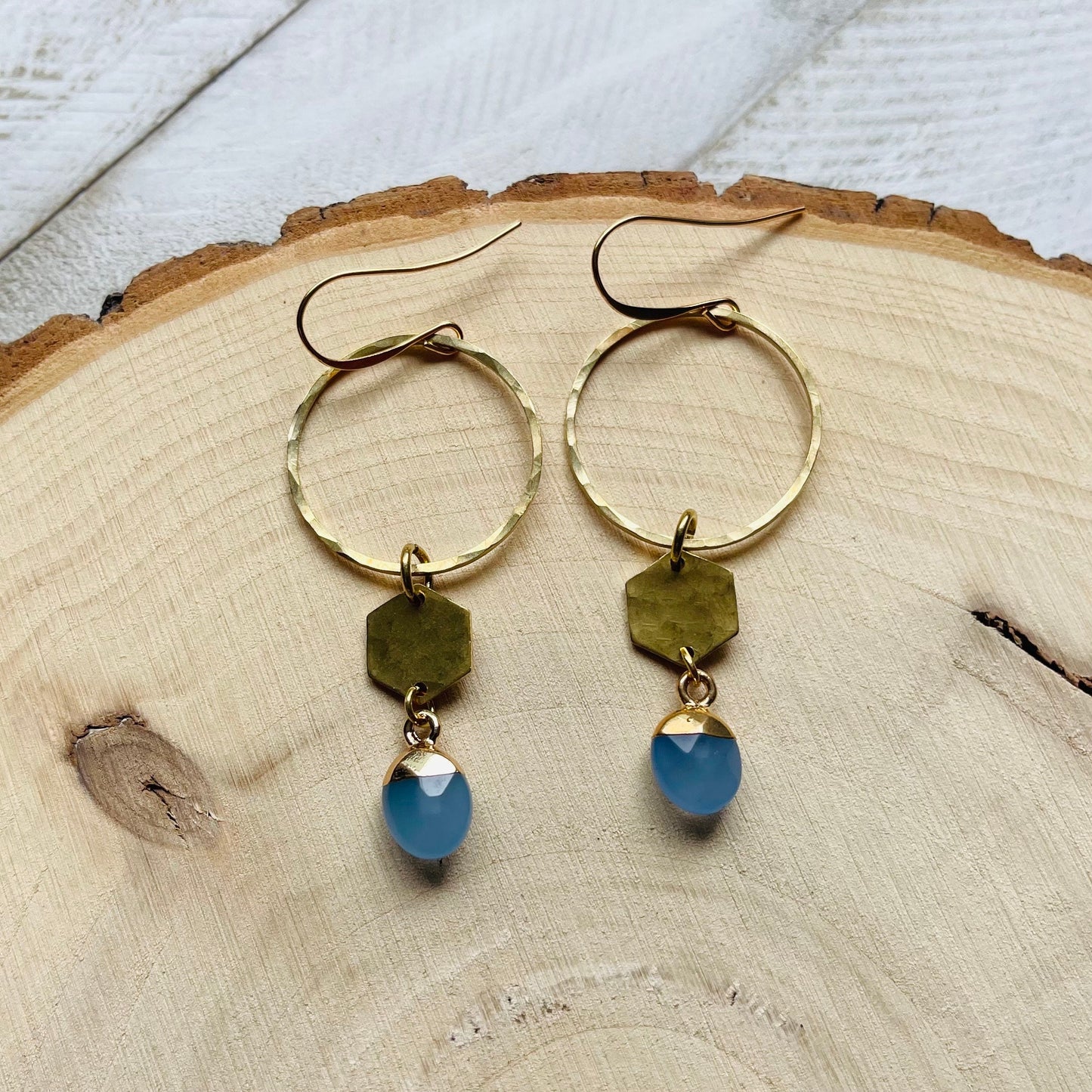 Jade Brass Hoop Earrings