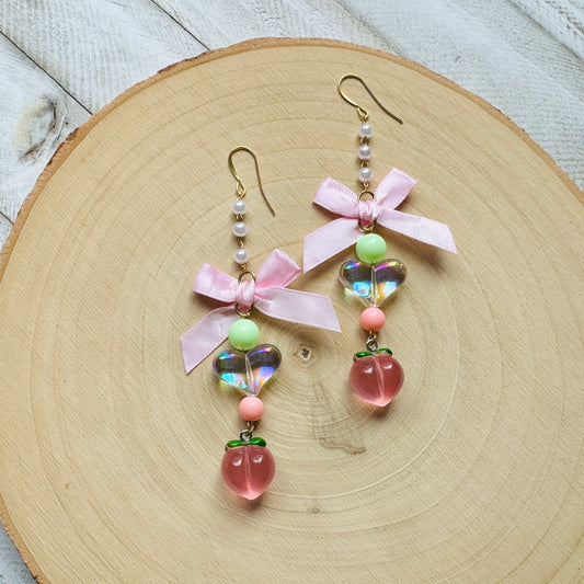 Peach Bow Coquette Earrings