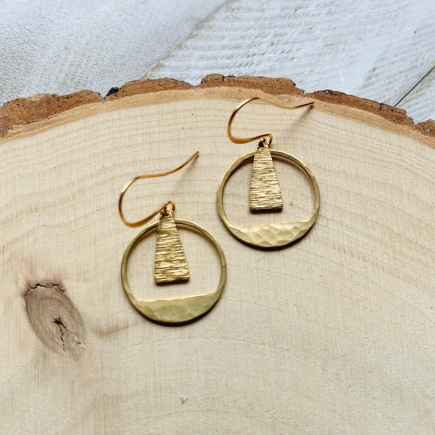 Hammered Geometric Brass Earrings