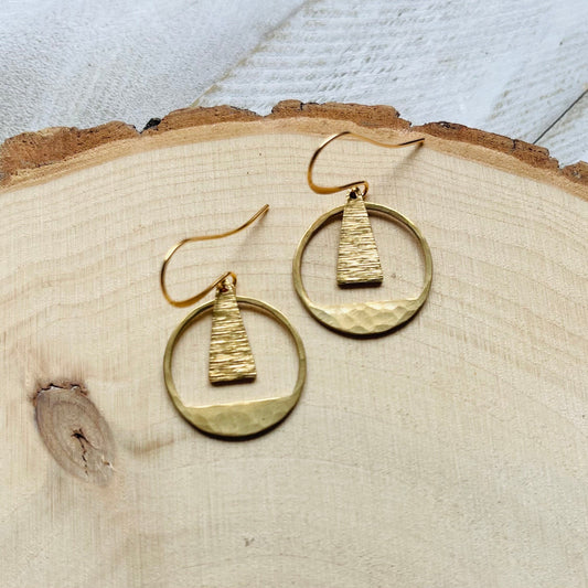 Hammered Geometric Brass Earrings