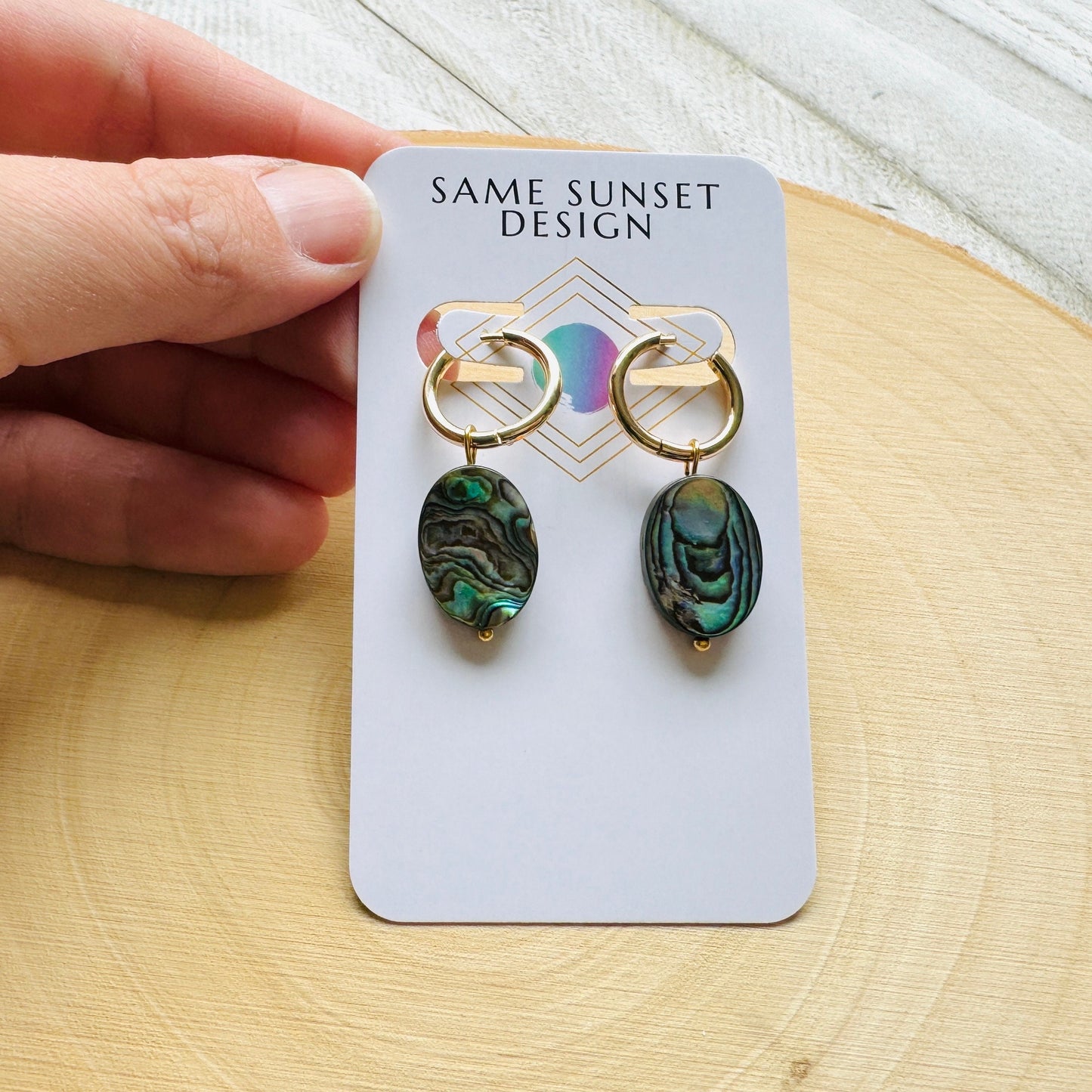 Abalone Huggie Hoop Earrings