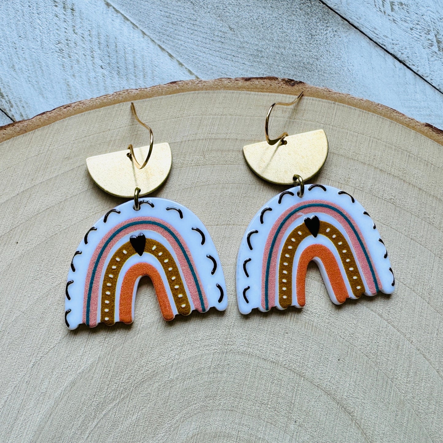 Brass Rainbow Dangle Earrings
