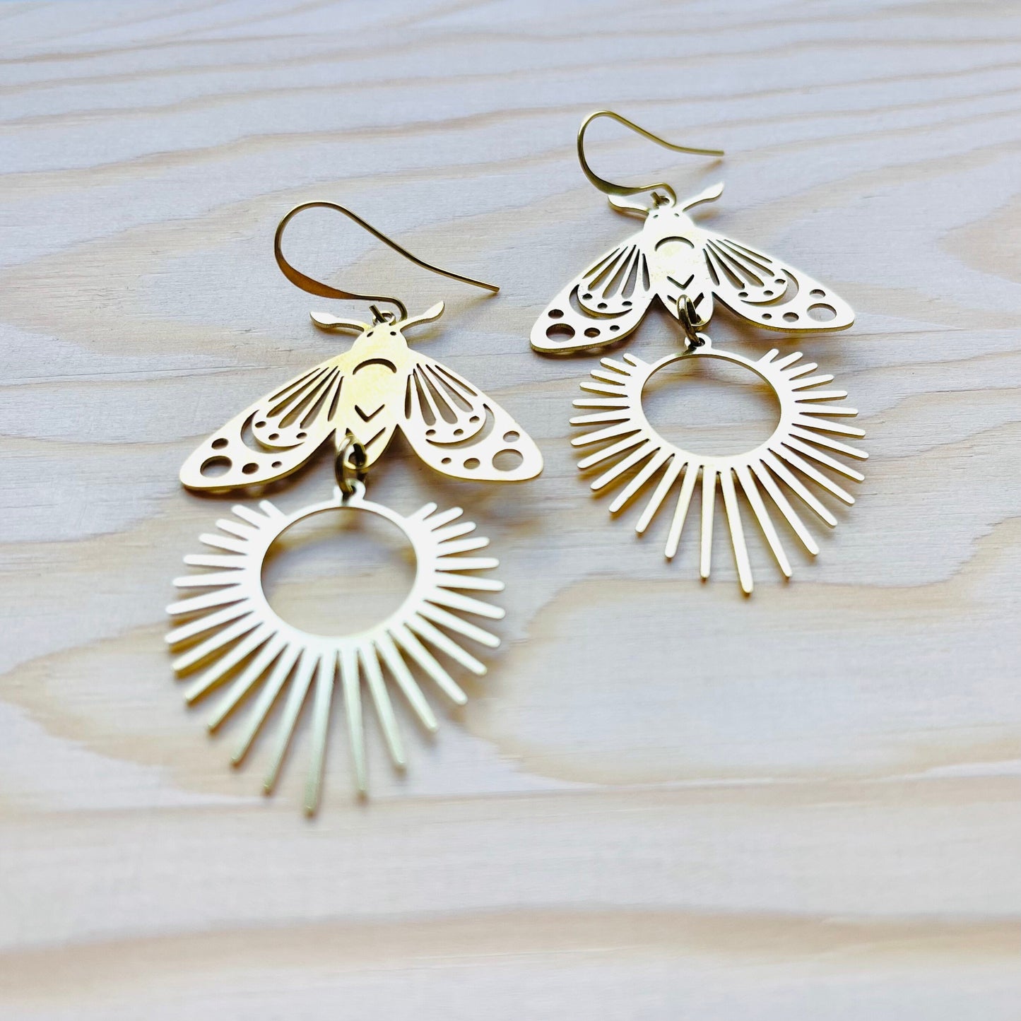 Brass Moth Earrings