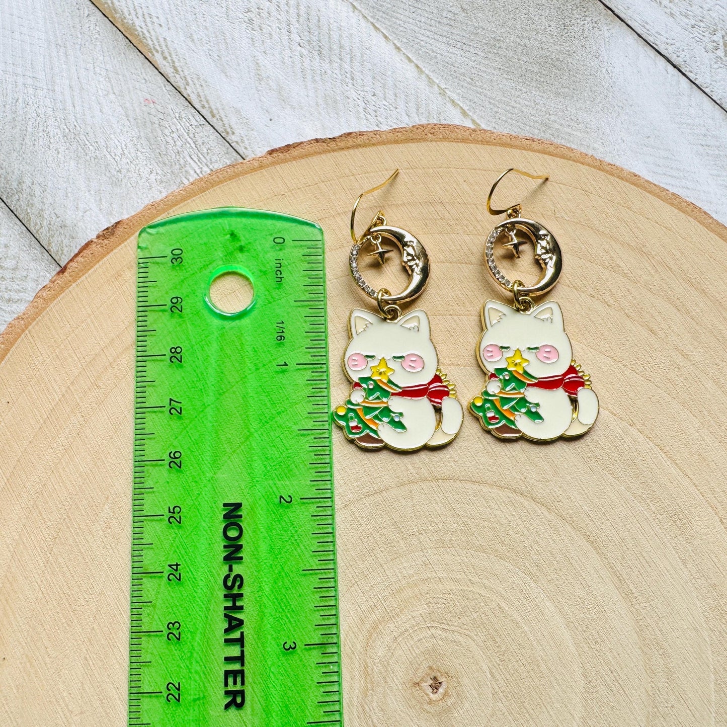 Christmas Cat Moon Earrings