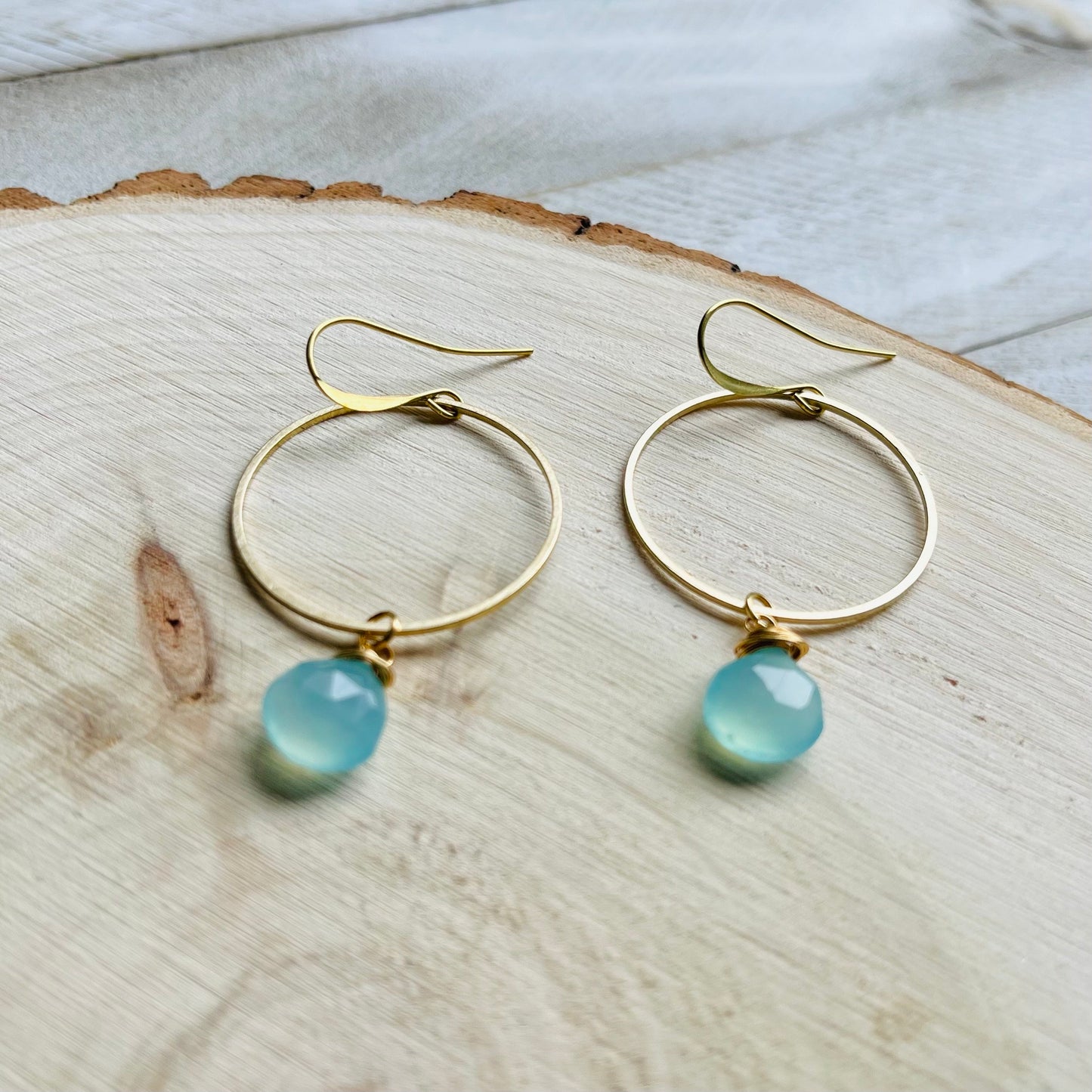 Aqua Chalcedony Hoop Earrings