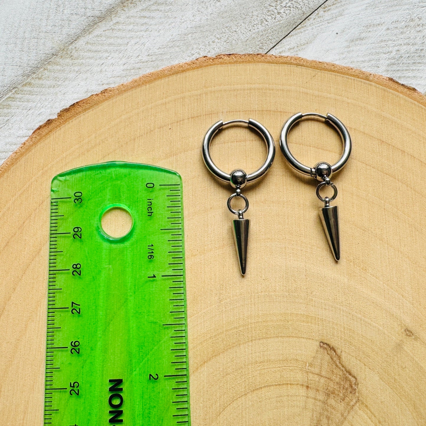 Silver Huggie Hoop Spike Earrings
