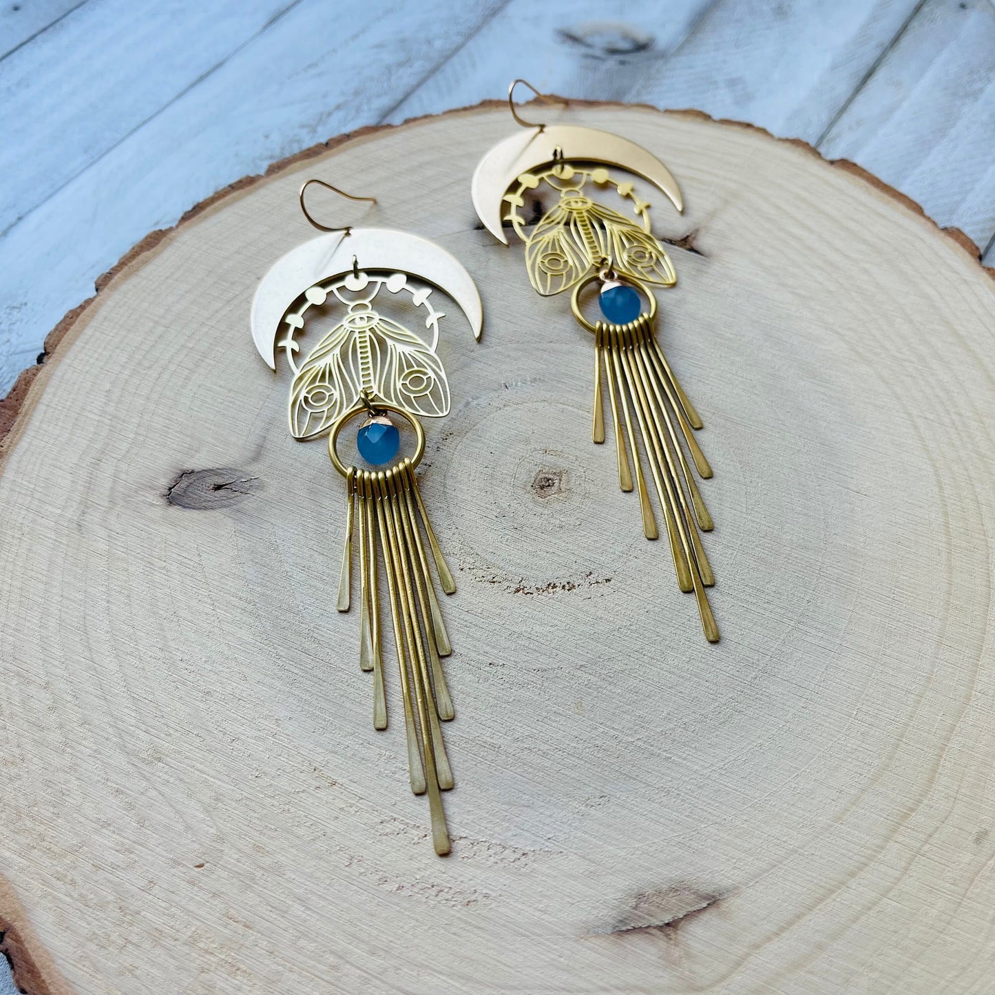Jade Moth Moon Fringe Earrings