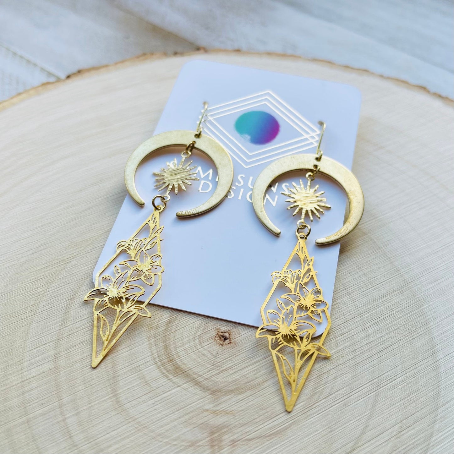 Brass Moon Flower Earrings