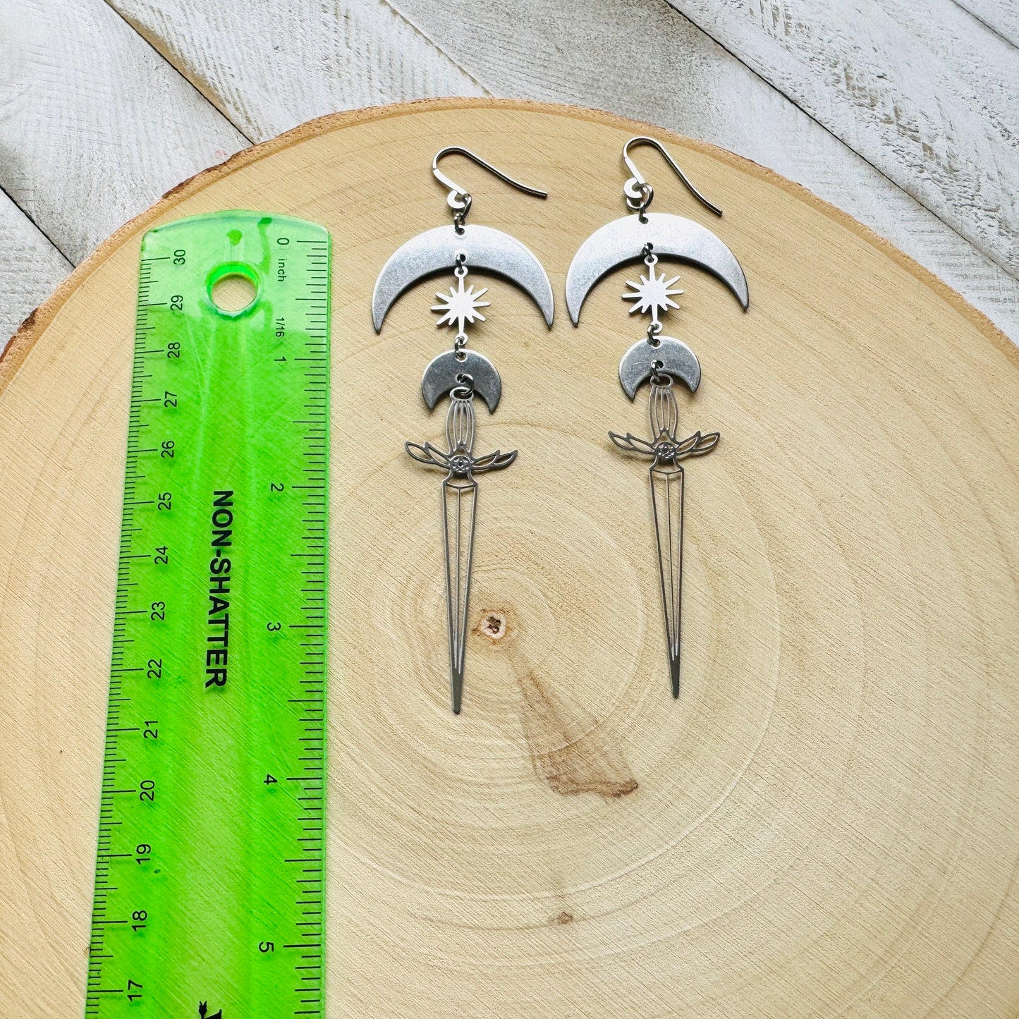 Silver Sword Moon Earrings