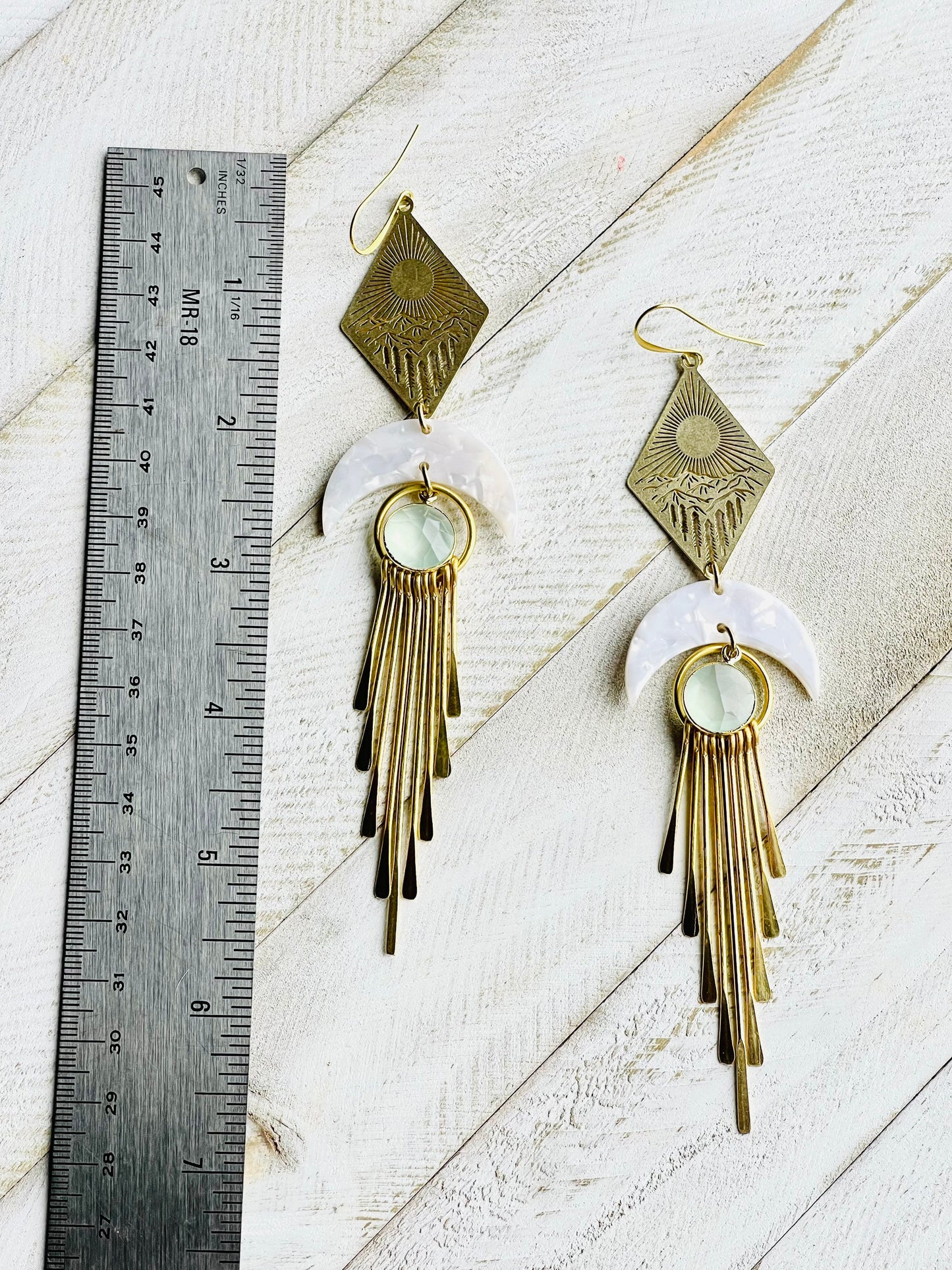 Aqua Chalcedony Moon Mountain Fringe Earrings