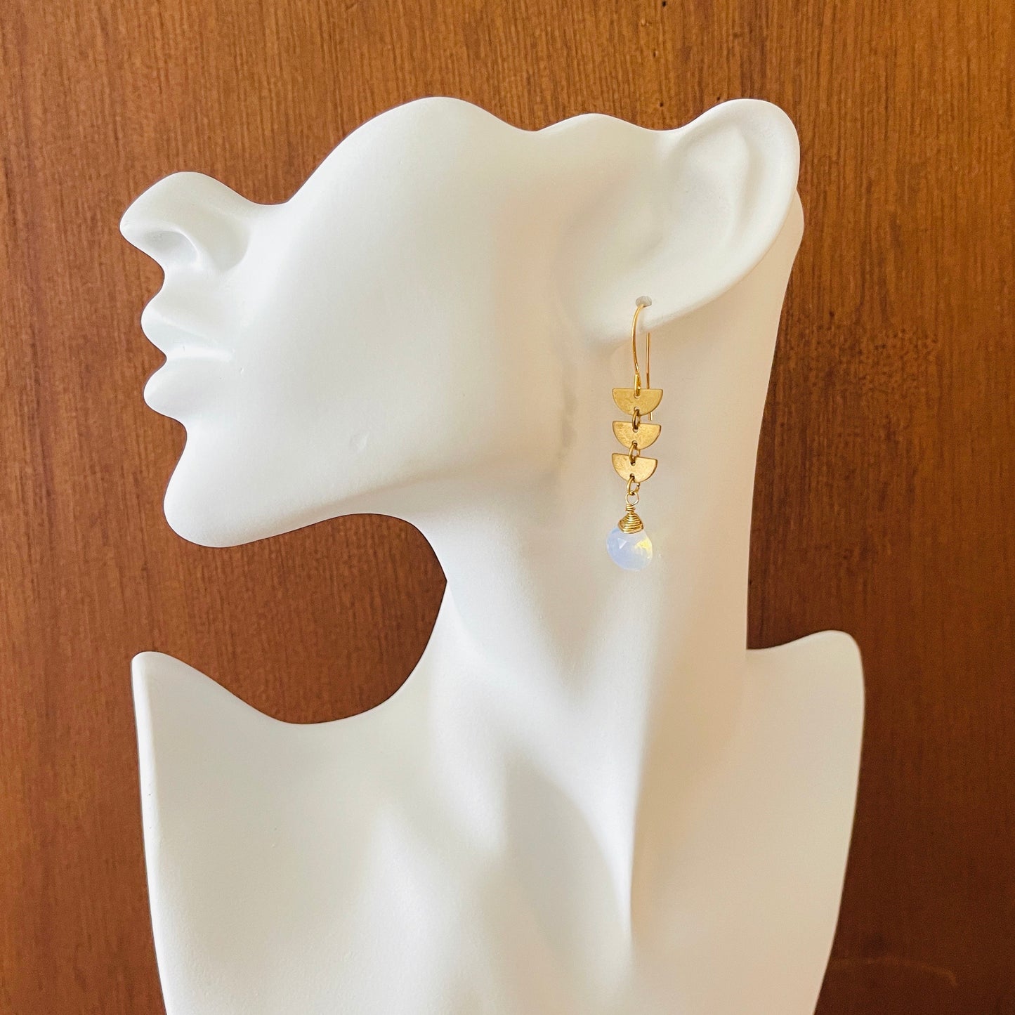 Geometric Brass Opalite Earrings