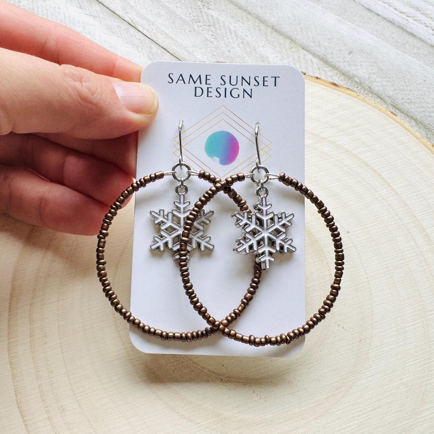 Snowflake Beaded Hoop Earrings