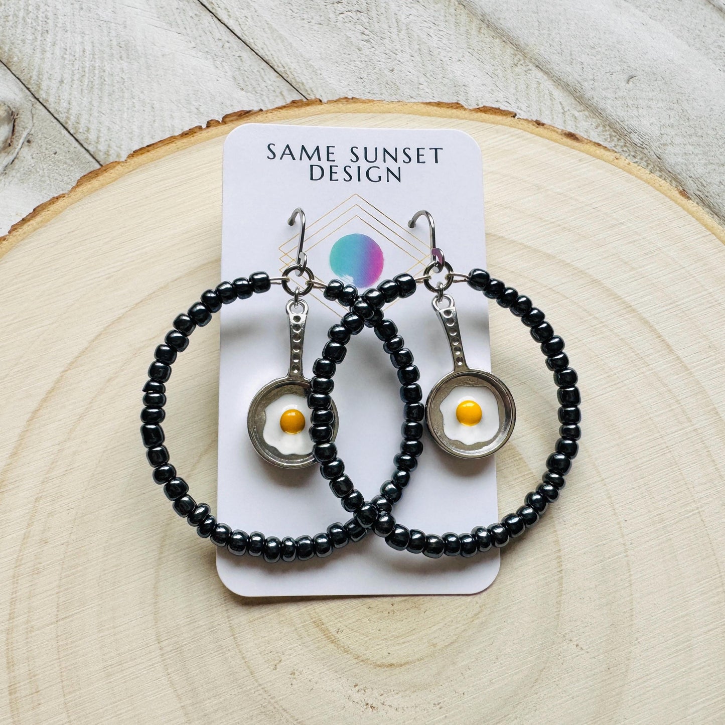 Fried Egg Beaded Hoop Earrings