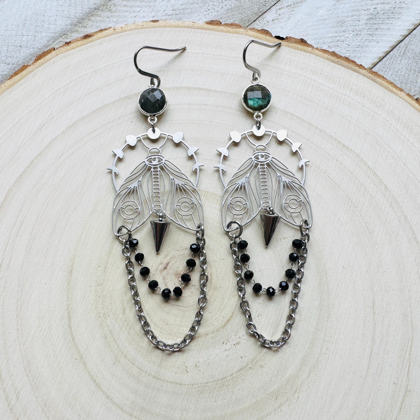 Labradorite Moth Earrings