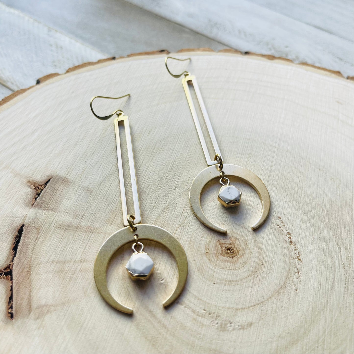 Howlite Moon Earrings