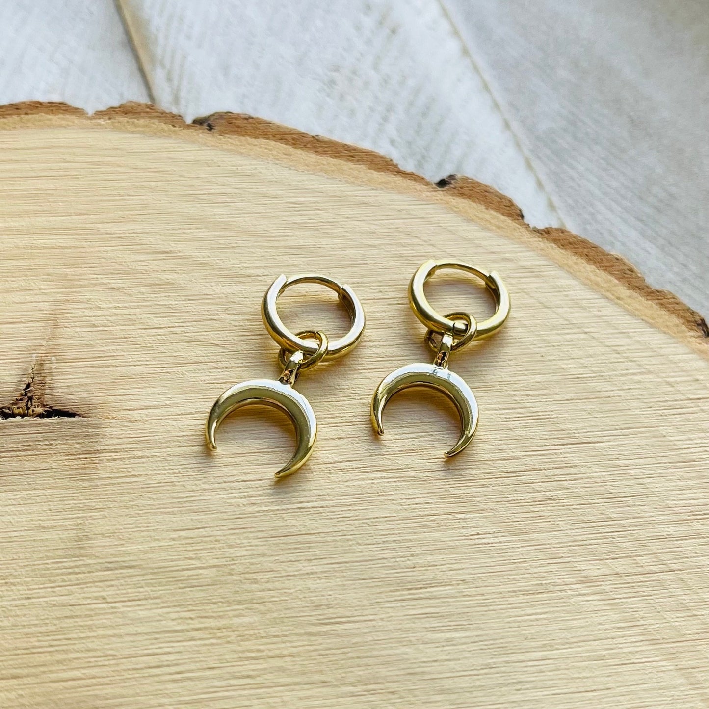 Brass Moon Huggie Hoop Earrings